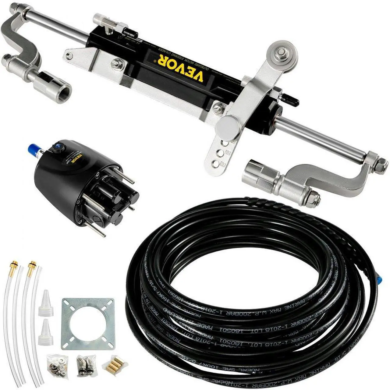 Alt view image 2 of 8 - VEVOR Hydraulic Steering Kit 300HP Hydraulic Steering Compact Cylinder Hydraulic Outboard Steering Kit with Helm Pump for Boat Marine Steering System