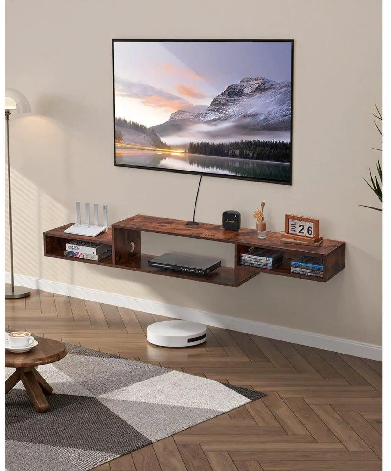 Main image of VEVOR Floating TV Stand, 70" Wall Mount Entertainment Center with Power Outlet & Cable Hole, Modern Floating TV Shelf with Storage Cabinet for DVD Player, Cable Box, Game Console, TV Accessory, Wood