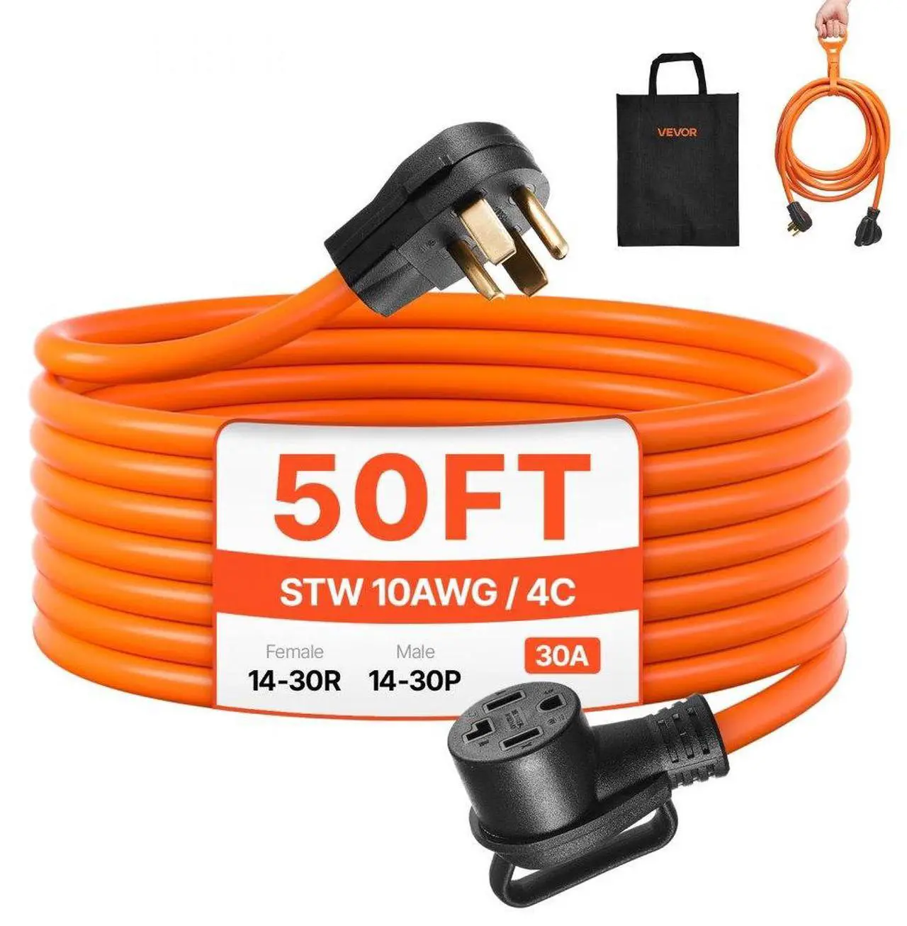 Main image of 50 ft Dryer Extension Cord 4-Prong NEMA 14-30P to 14-30R Dryer Cord 30A