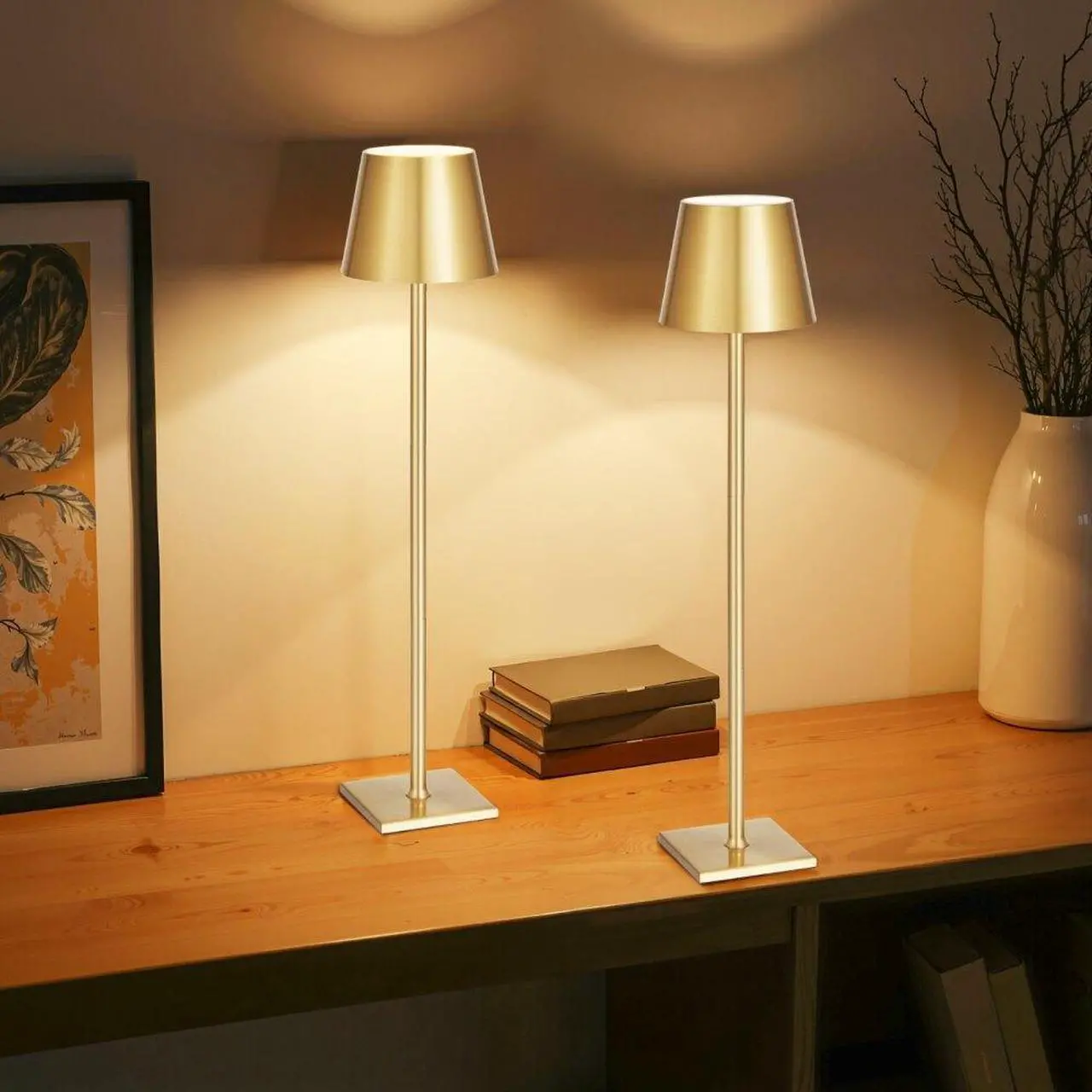 Main image of Cordless Table Lamp 2 PCS Rechargeable Battery Desk Lamp Adjustable Height Gold