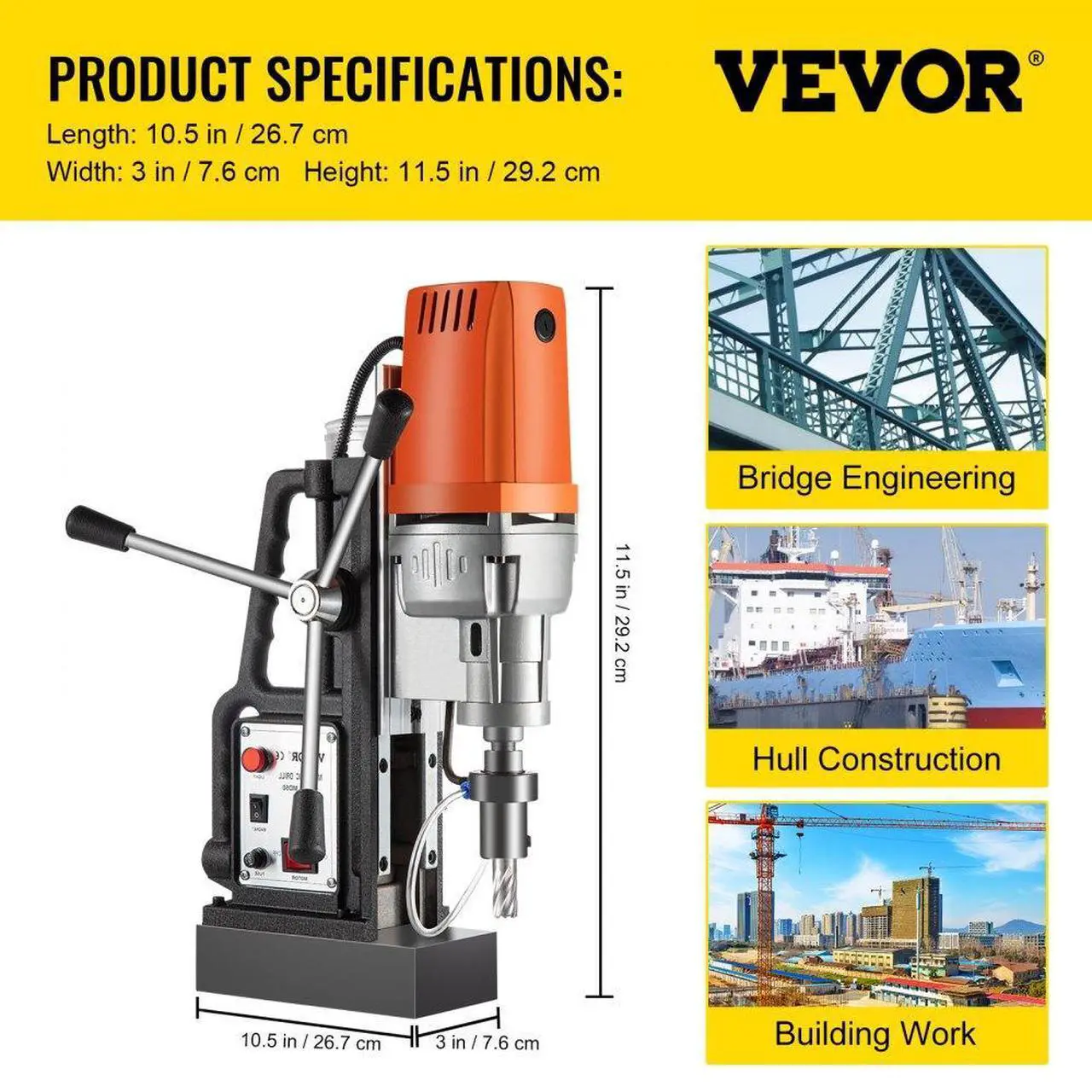 Alt view image 8 of 8 - VEVOR Md50 Magnetic Drill Press Set Annular Cutter Kit Mag Drill & 7 Pcs 2" Hss Cutter