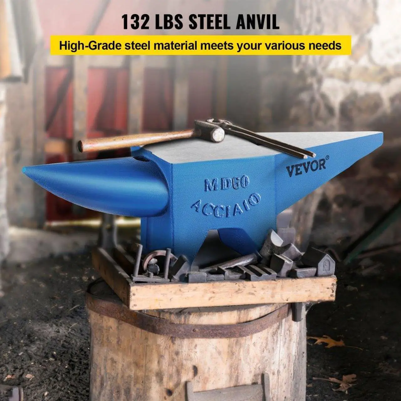 Alt view image 3 of 8 - VEVOR 132lb Blacksmith Anvil Steel Anvil 60kg Solid Heat Treated Round Horn Metal Work