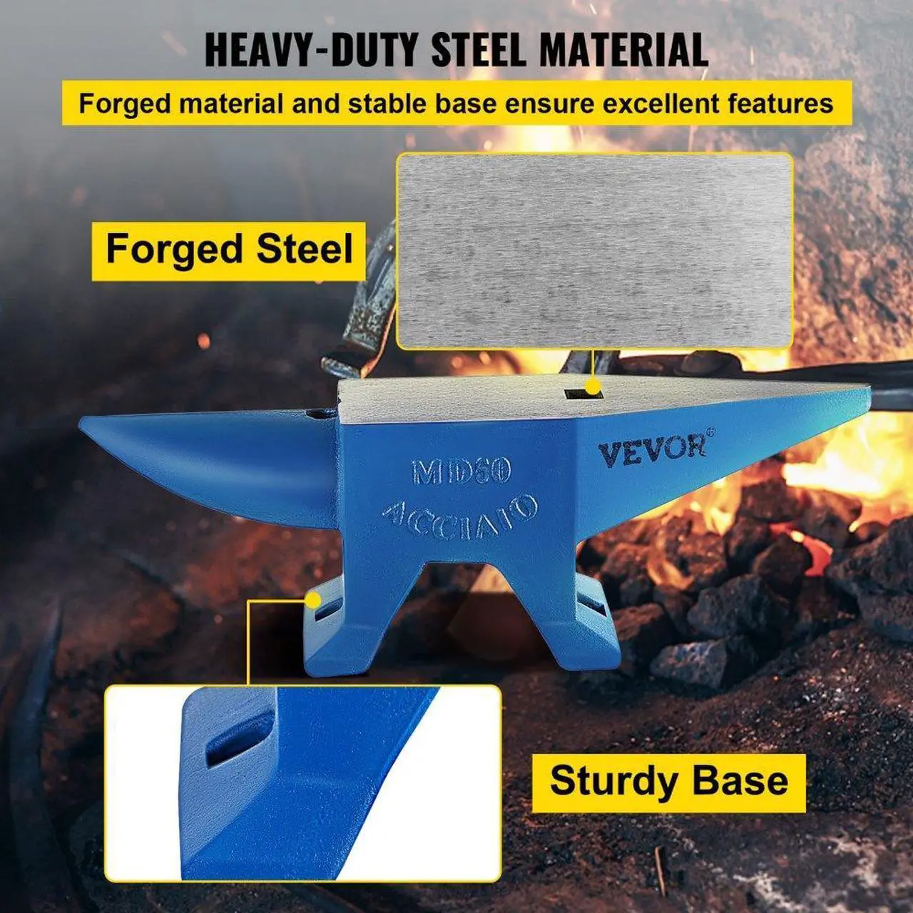 Alt view image 4 of 8 - VEVOR 132lb Blacksmith Anvil Steel Anvil 60kg Solid Heat Treated Round Horn Metal Work