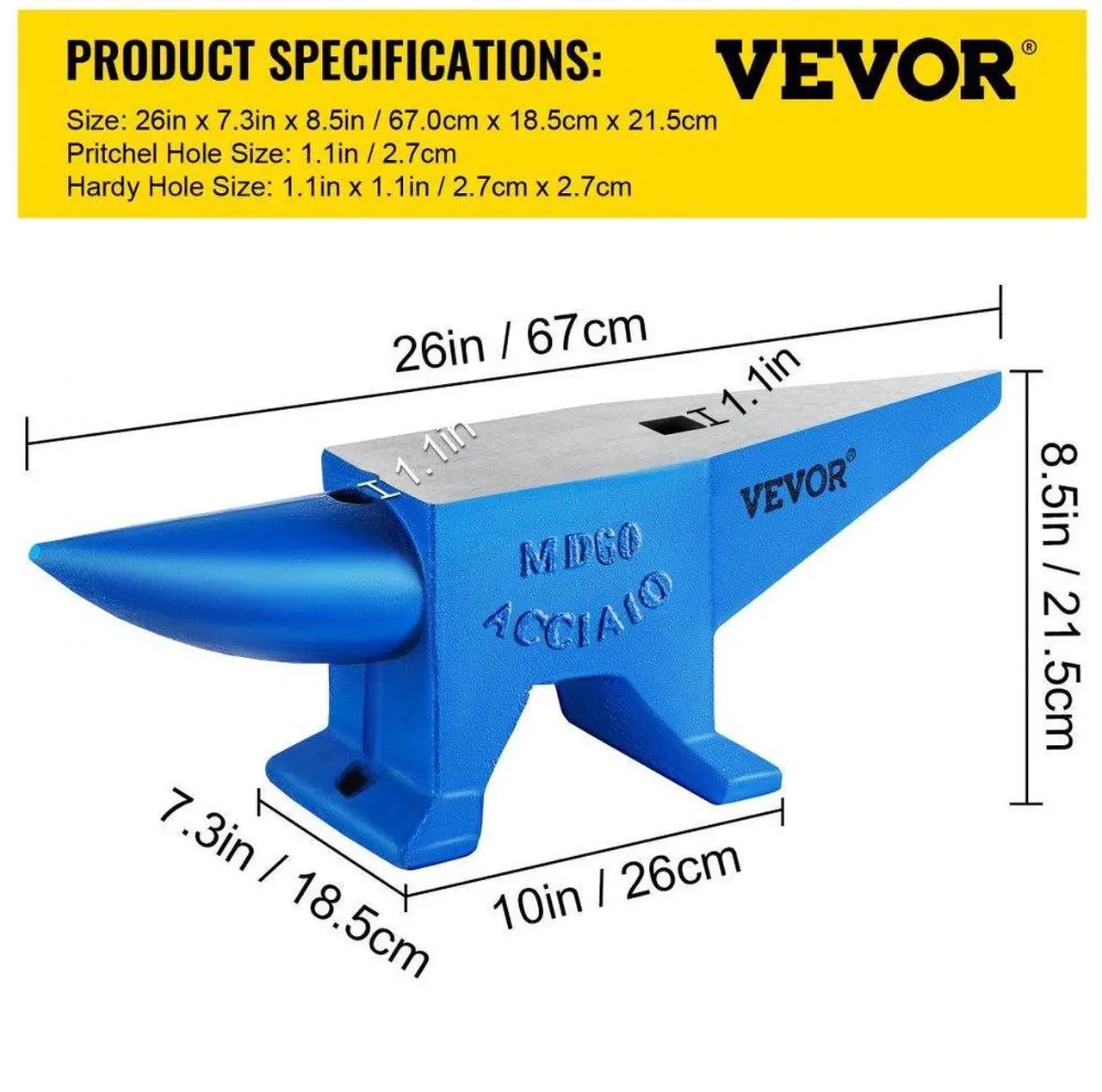 Alt view image 8 of 8 - VEVOR 132lb Blacksmith Anvil Steel Anvil 60kg Solid Heat Treated Round Horn Metal Work