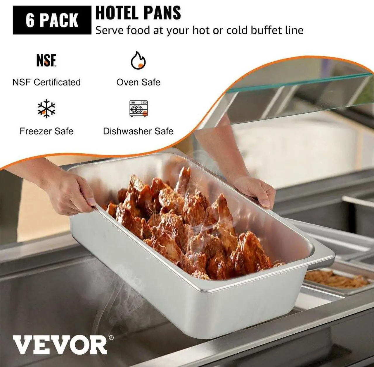 Alt view image 6 of 11 - VEVOR Steam Table Pans Bain-marie 6 Pack Commercial Hotel Buffet Pans Steam Prep Table