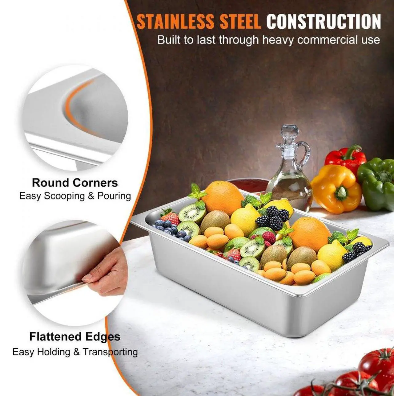 Alt view image 7 of 11 - VEVOR Steam Table Pans Bain-marie 6 Pack Commercial Hotel Buffet Pans Steam Prep Table
