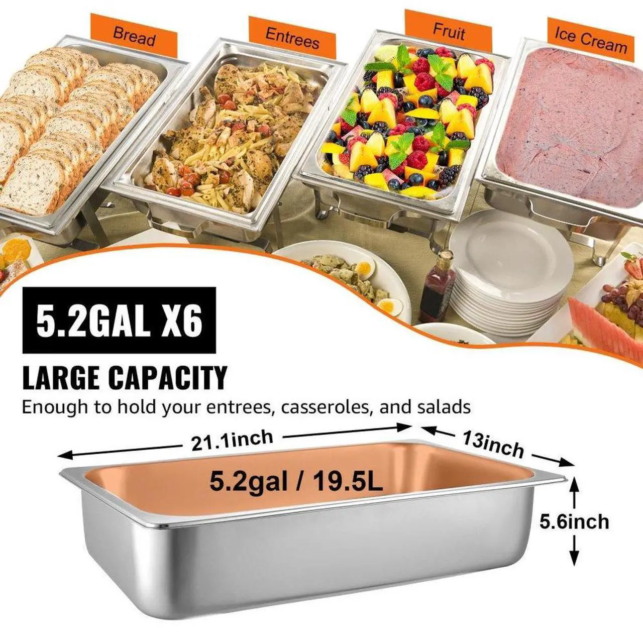 Alt view image 8 of 11 - VEVOR Steam Table Pans Bain-marie 6 Pack Commercial Hotel Buffet Pans Steam Prep Table