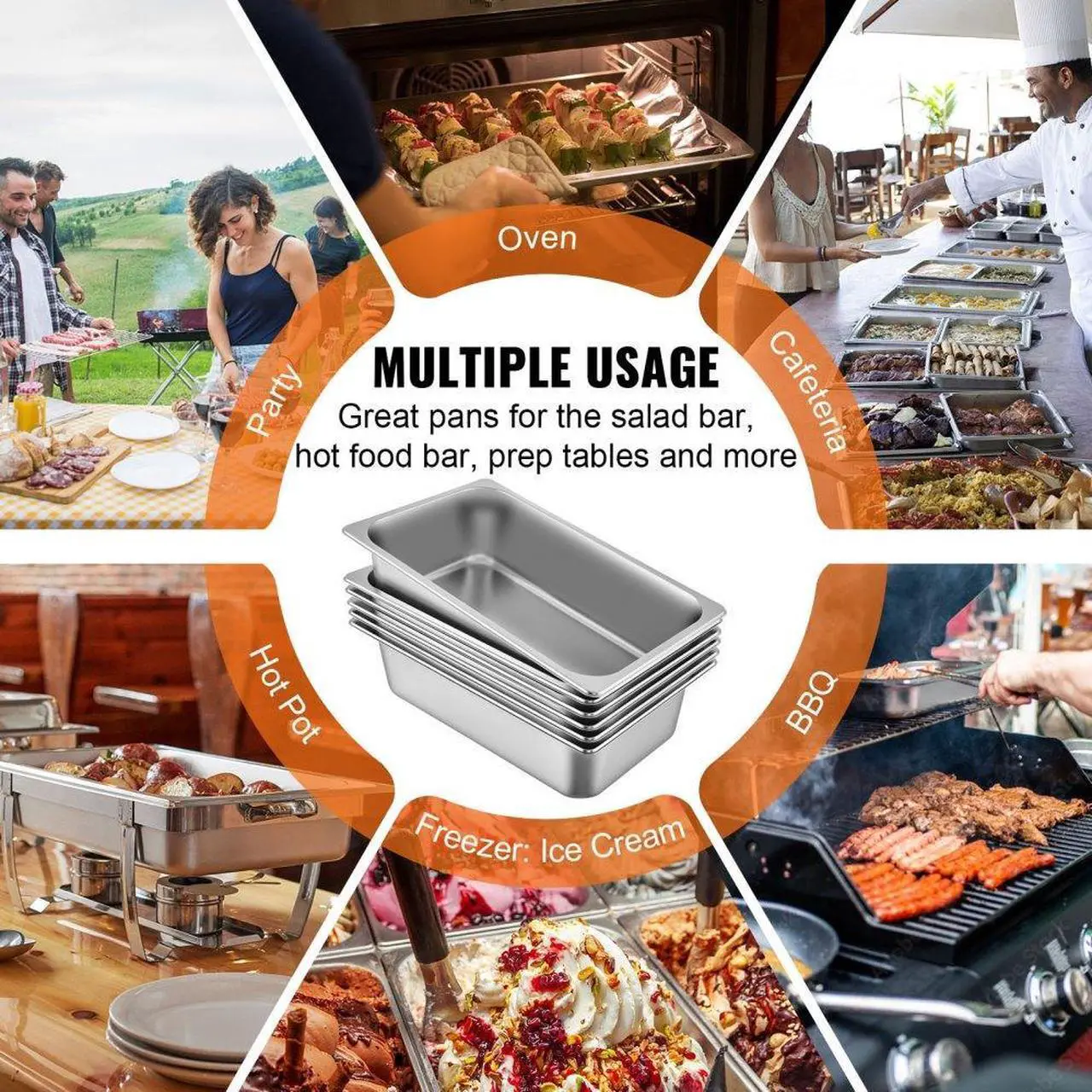 Alt view image 10 of 11 - VEVOR Steam Table Pans Bain-marie 6 Pack Commercial Hotel Buffet Pans Steam Prep Table