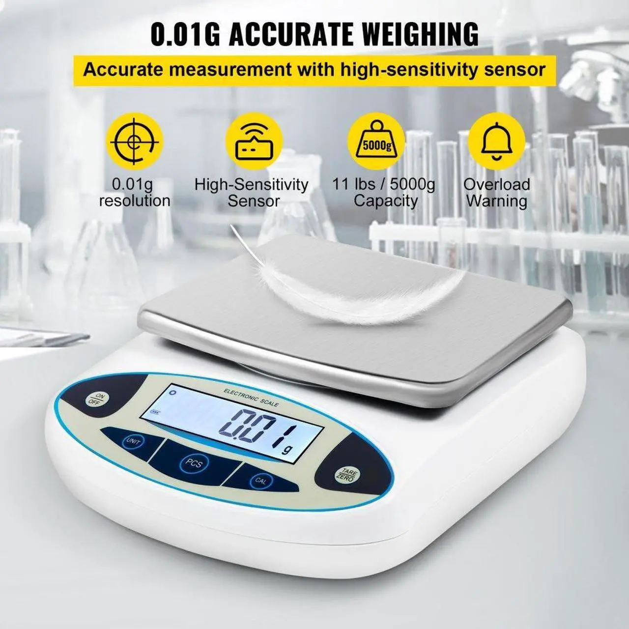 Alt view image 4 of 8 - Vevor Lab Analytical Balance Digital Precision Scale 5000gx0.01g High Precision