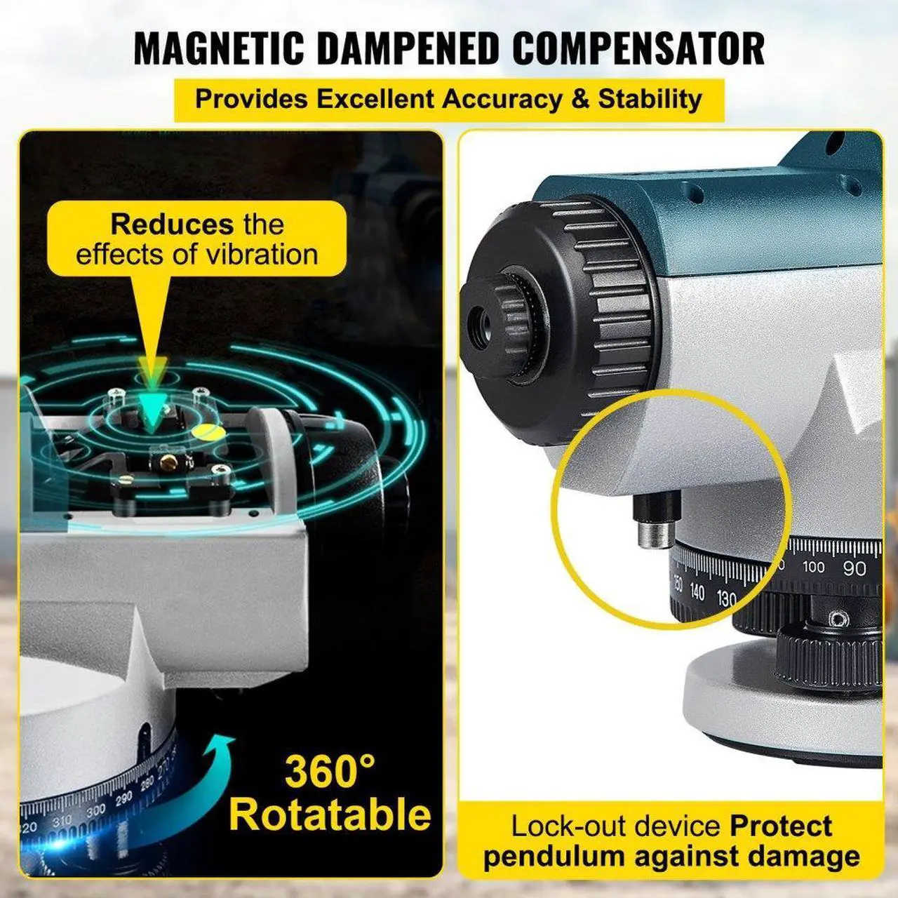 Alt view image 5 of 8 - VEVOR Automatic Optical Level 26X Optical Auto Level Kit High Precision Height/Distance/Angle Level Measure Builders Level with Magnetic Dampened Compensator and Transport Lock, IP54 Waterproof