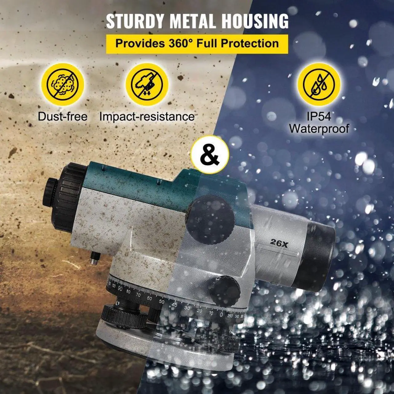Alt view image 6 of 8 - VEVOR Automatic Optical Level 26X Optical Auto Level Kit High Precision Height/Distance/Angle Level Measure Builders Level with Magnetic Dampened Compensator and Transport Lock, IP54 Waterproof