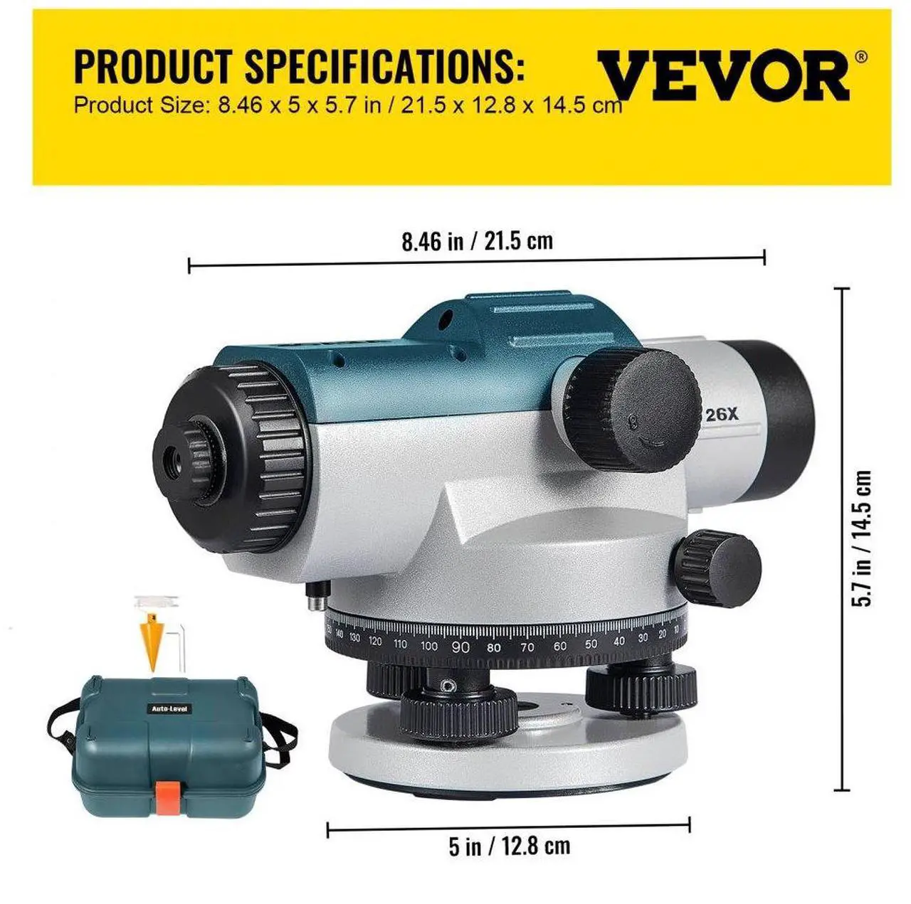 Alt view image 8 of 8 - VEVOR Automatic Optical Level 26X Optical Auto Level Kit High Precision Height/Distance/Angle Level Measure Builders Level with Magnetic Dampened Compensator and Transport Lock, IP54 Waterproof