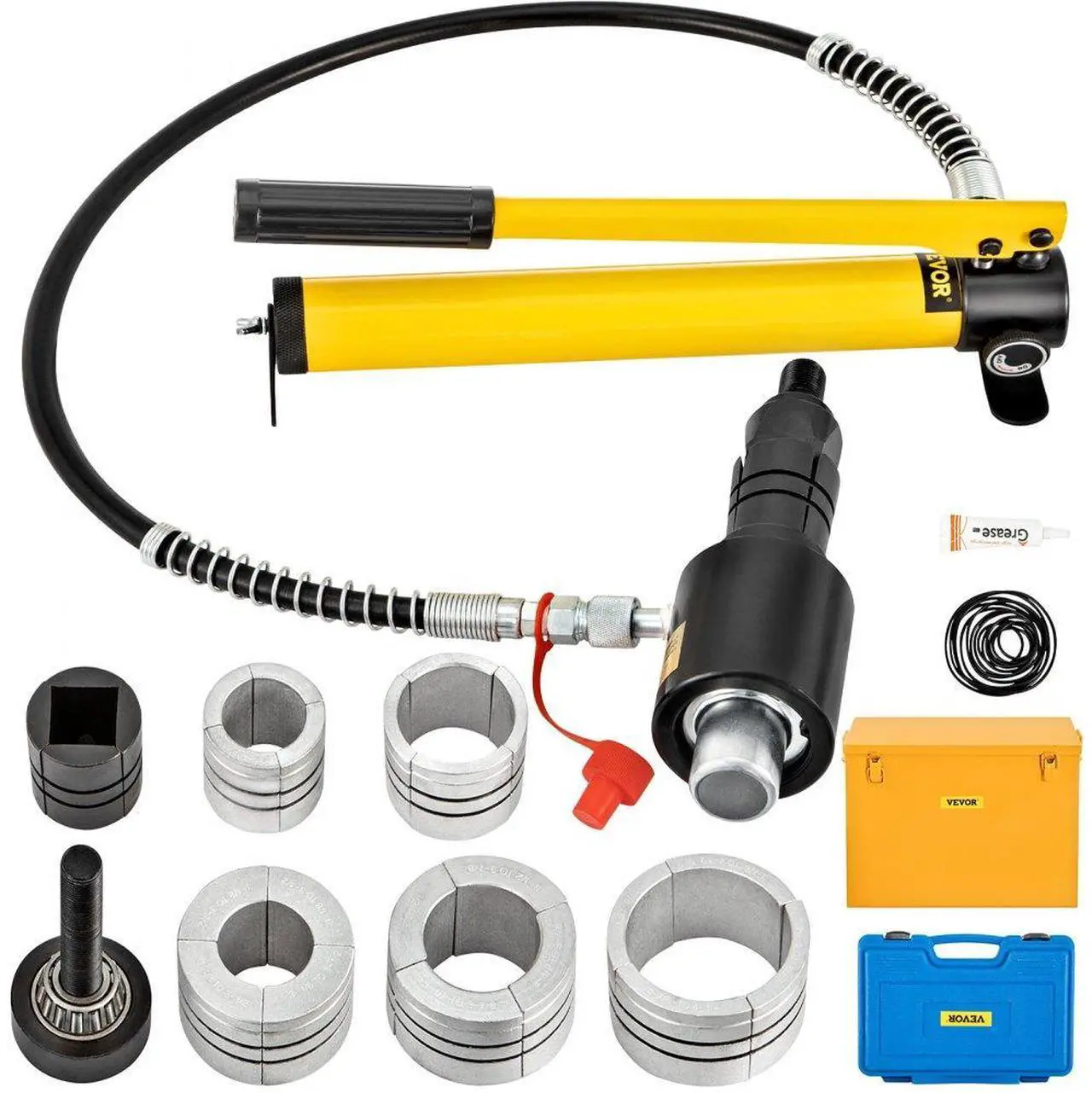 Main image of VEVOR Hydraulic Exhaust Pipe Expander, 1-5/8" to 4-1/4" size, 10 T Manual Hydraulic Pipe Stretcher w/4 Dies and 2 Storing Case for Copper, Aluminum Tubes in Car Repairing