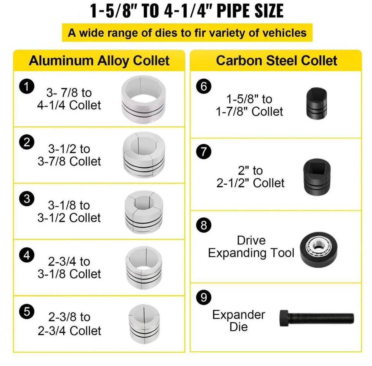 Alt view image 3 of 7 - VEVOR Hydraulic Exhaust Pipe Expander, 1-5/8" to 4-1/4" size, 10 T Manual Hydraulic Pipe Stretcher w/4 Dies and 2 Storing Case for Copper, Aluminum Tubes in Car Repairing
