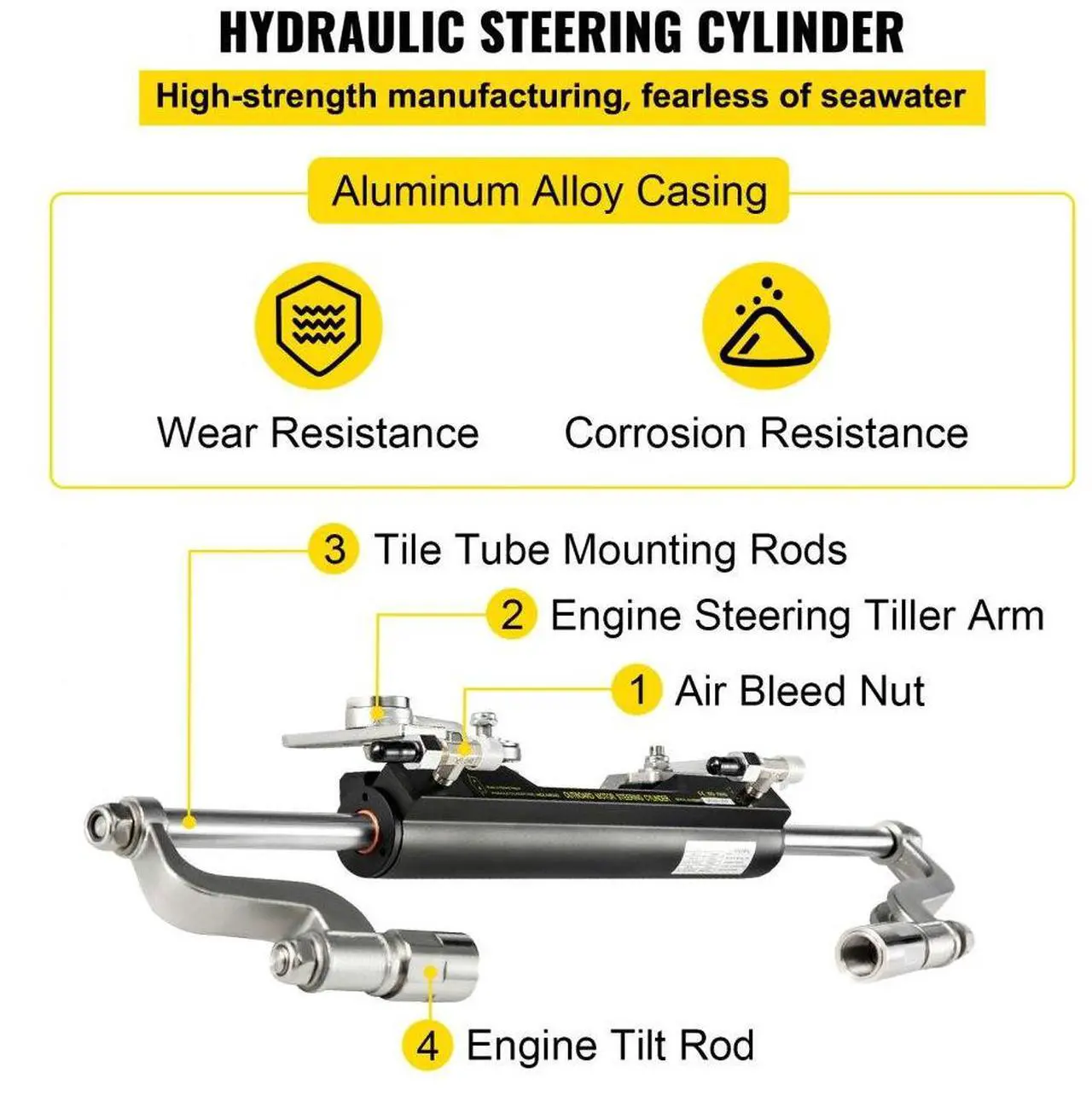 Alt view image 5 of 8 - VEVOR Hydraulic Steering Kit 300HP Hydraulic Steering Compact Cylinder Hydraulic Outboard Steering Kit with Helm Pump for Boat Marine Steering System