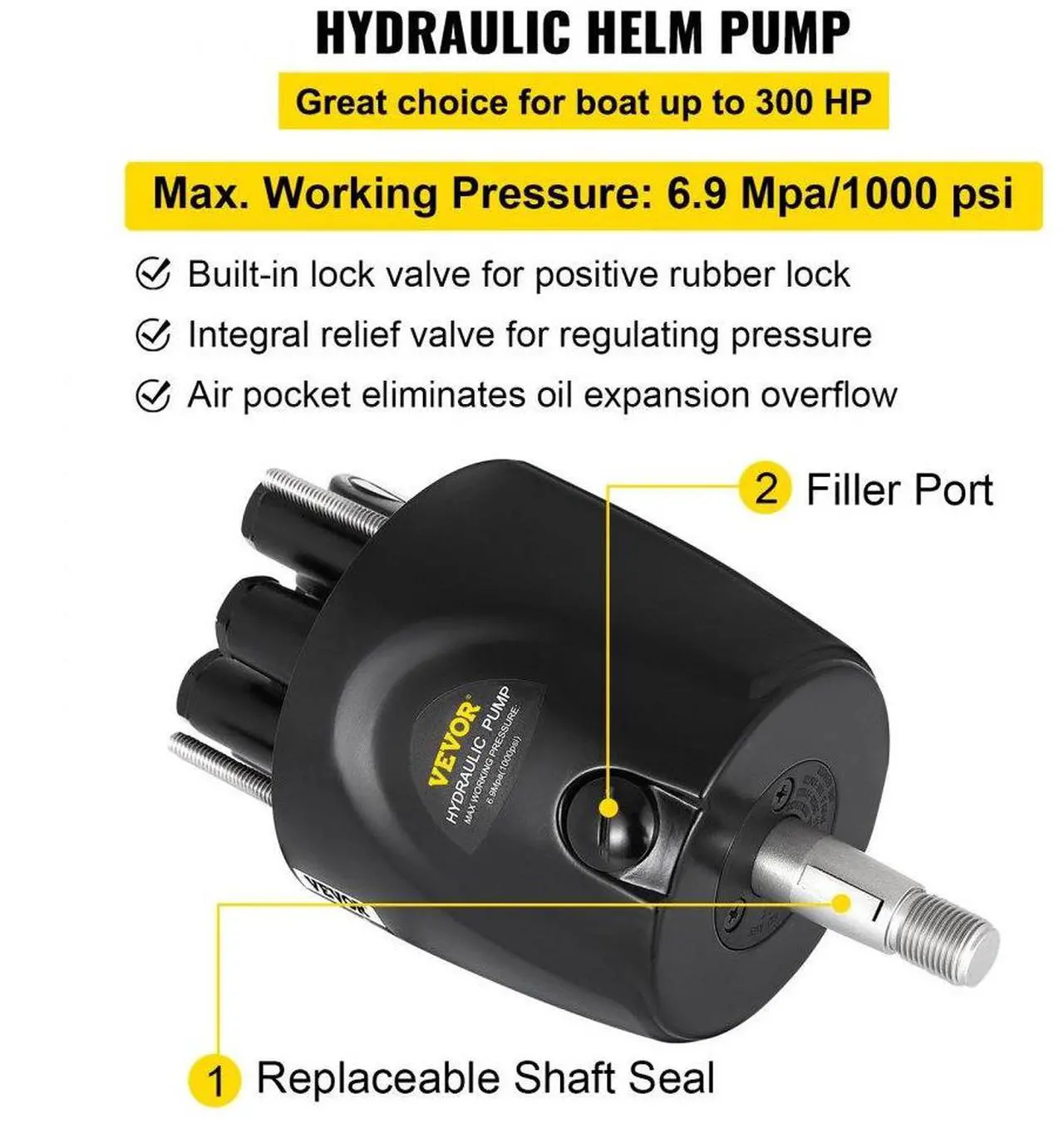 Alt view image 6 of 8 - VEVOR Hydraulic Steering Kit 300HP Hydraulic Steering Compact Cylinder Hydraulic Outboard Steering Kit with Helm Pump for Boat Marine Steering System