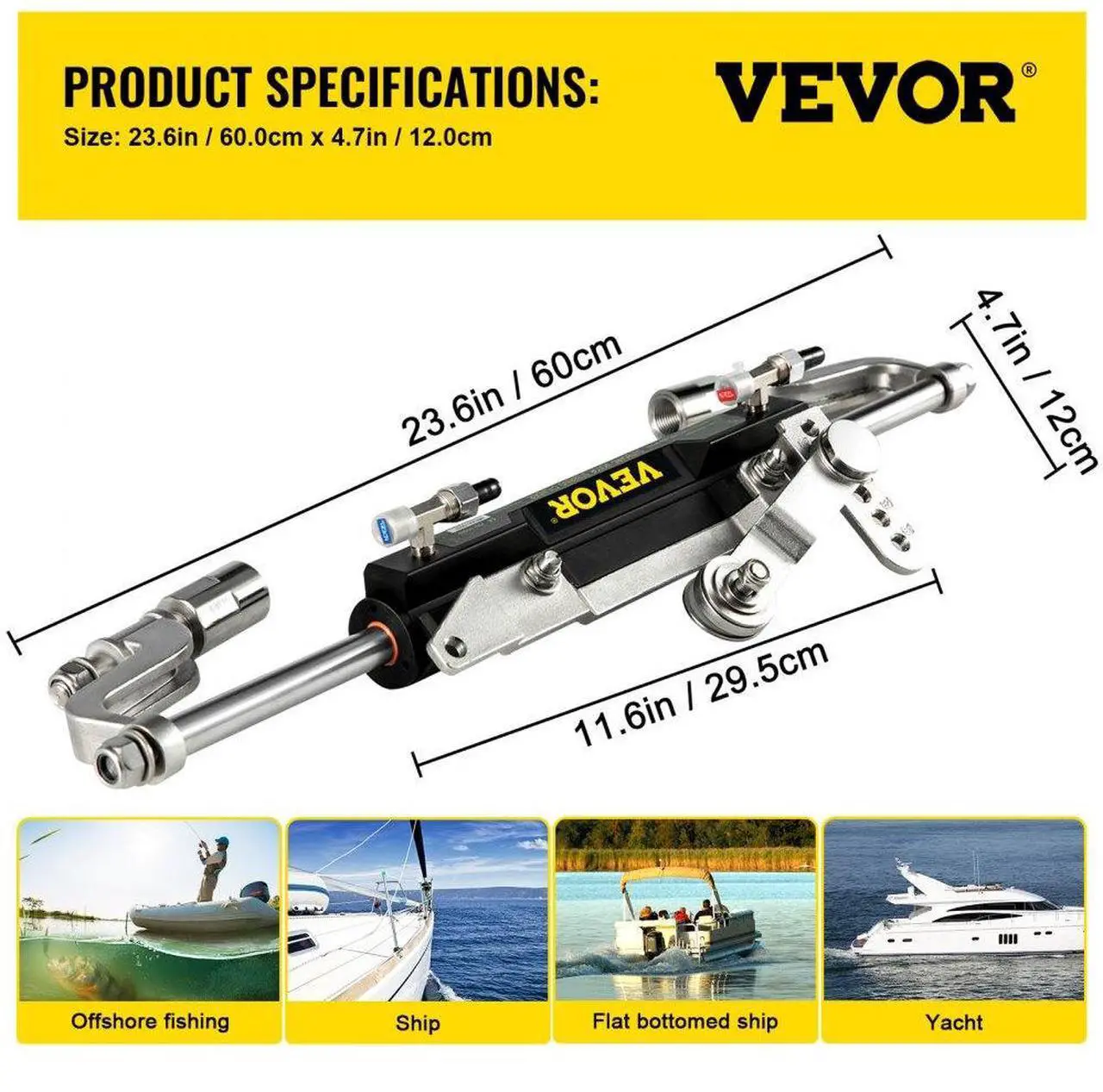 Alt view image 8 of 8 - VEVOR Hydraulic Steering Kit 300HP Hydraulic Steering Compact Cylinder Hydraulic Outboard Steering Kit with Helm Pump for Boat Marine Steering System