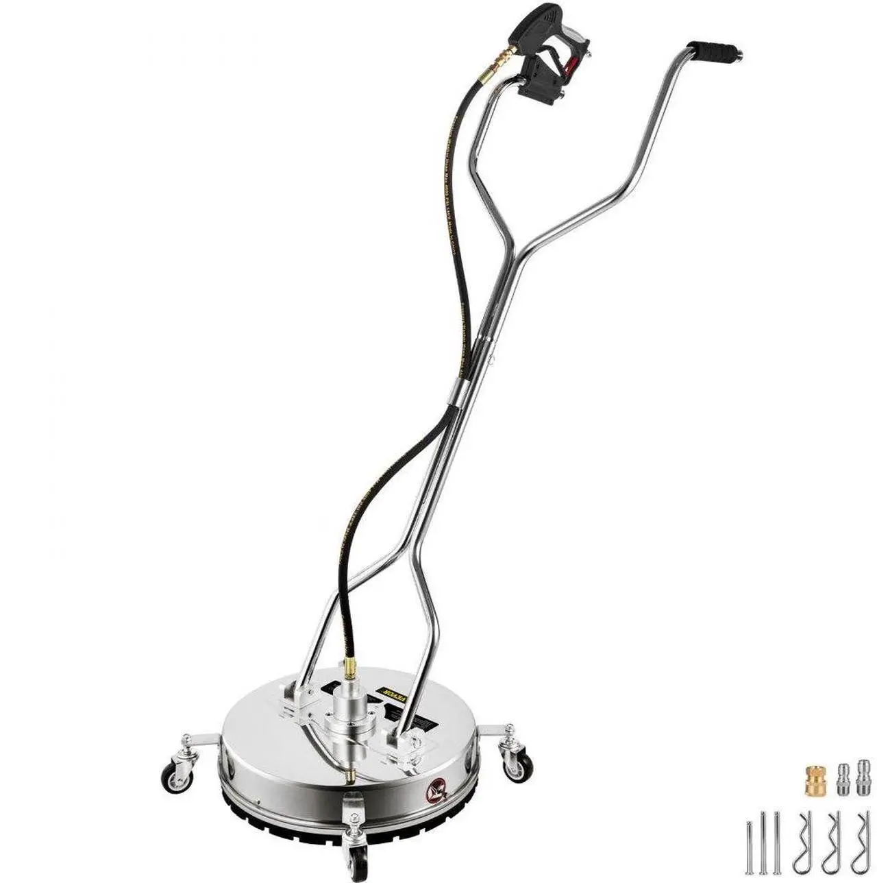 Alt view image 2 of 8 - VEVOR Pressure Washer Surface Cleaner, 20'', Max. 4000 PSI Pressure by 2 Nozzles for Cleaning Driveways, Sidewalks, Stainless Steel Frame w/Rotating Dual Handle, Wheels, Fit for 3/8'' Quick Connector