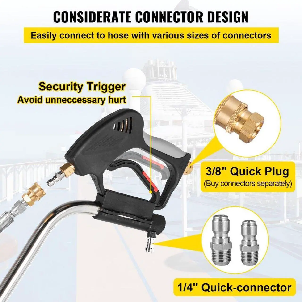 Alt view image 7 of 8 - VEVOR Pressure Washer Surface Cleaner, 20'', Max. 4000 PSI Pressure by 2 Nozzles for Cleaning Driveways, Sidewalks, Stainless Steel Frame w/Rotating Dual Handle, Wheels, Fit for 3/8'' Quick Connector