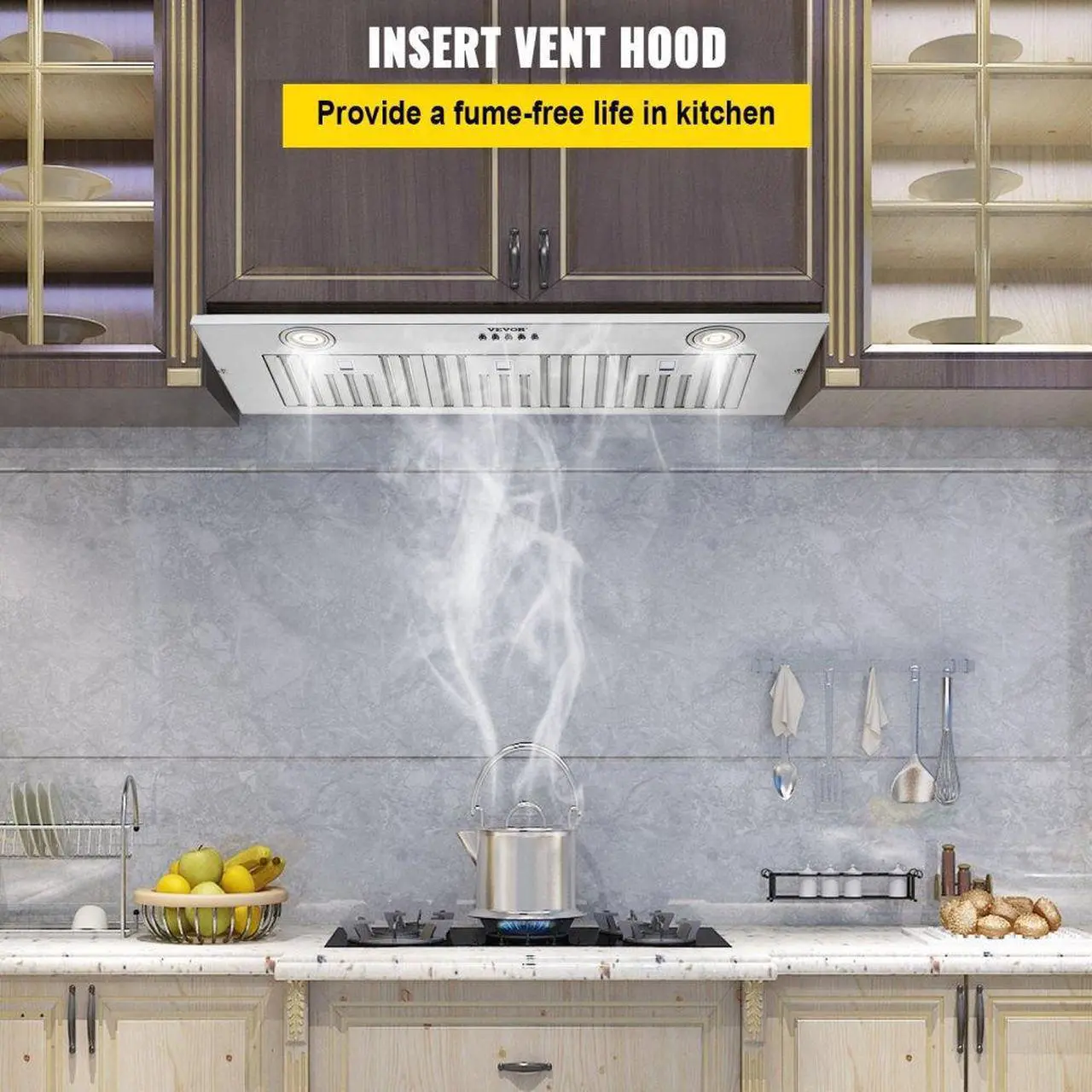 Alt view image 4 of 9 - VEVOR Insert Range Hood, 800CFM 3-Speed, 36 Inch Stainless Steel Built-in Kitchen Vent with Push Button Control LED Lights Baffle Filters, Ducted/Ductless Convertible, ETL Listed