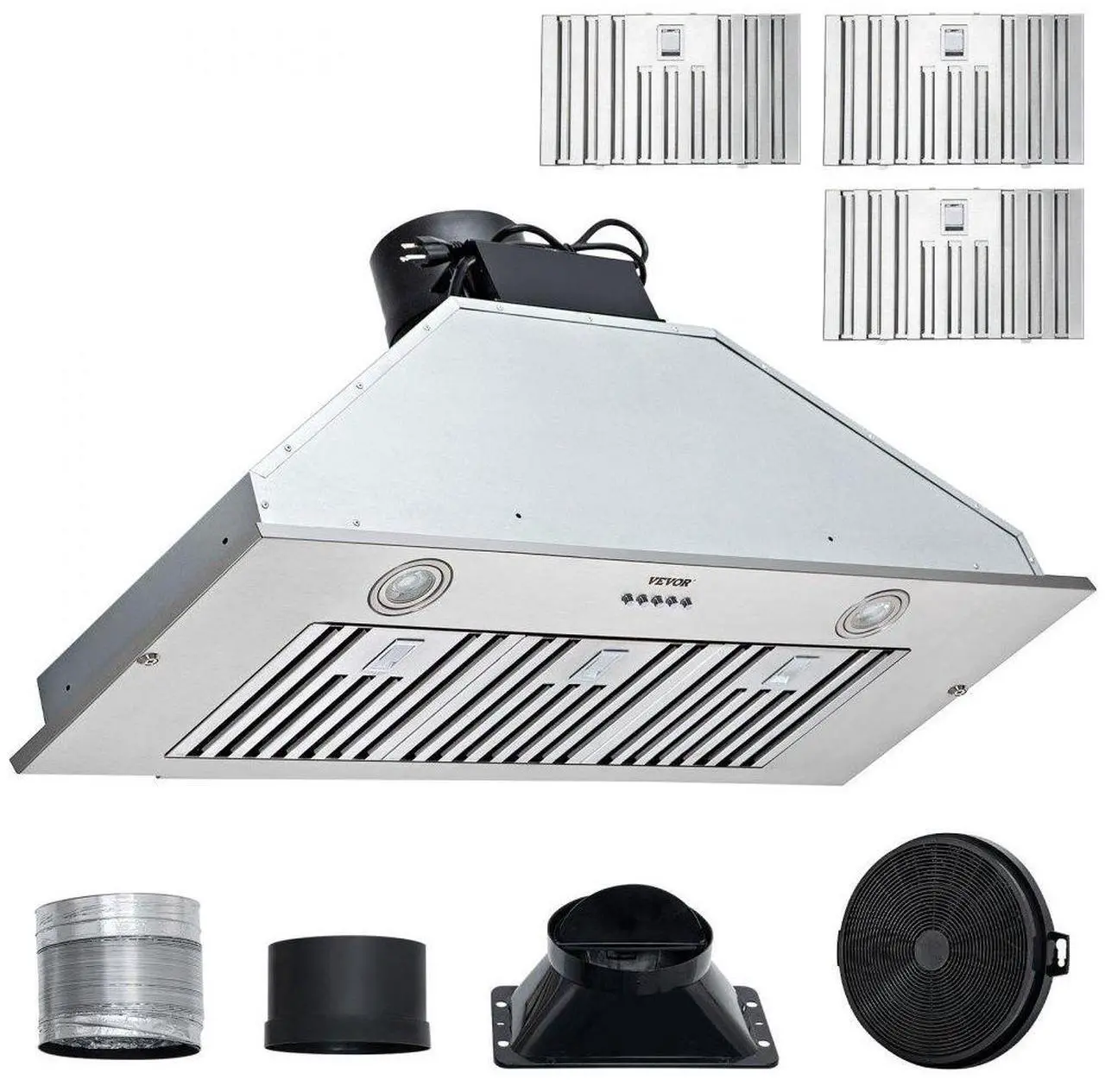 Alt view image 3 of 9 - VEVOR Insert Range Hood, 800CFM 3-Speed, 36 Inch Stainless Steel Built-in Kitchen Vent with Push Button Control LED Lights Baffle Filters, Ducted/Ductless Convertible, ETL Listed