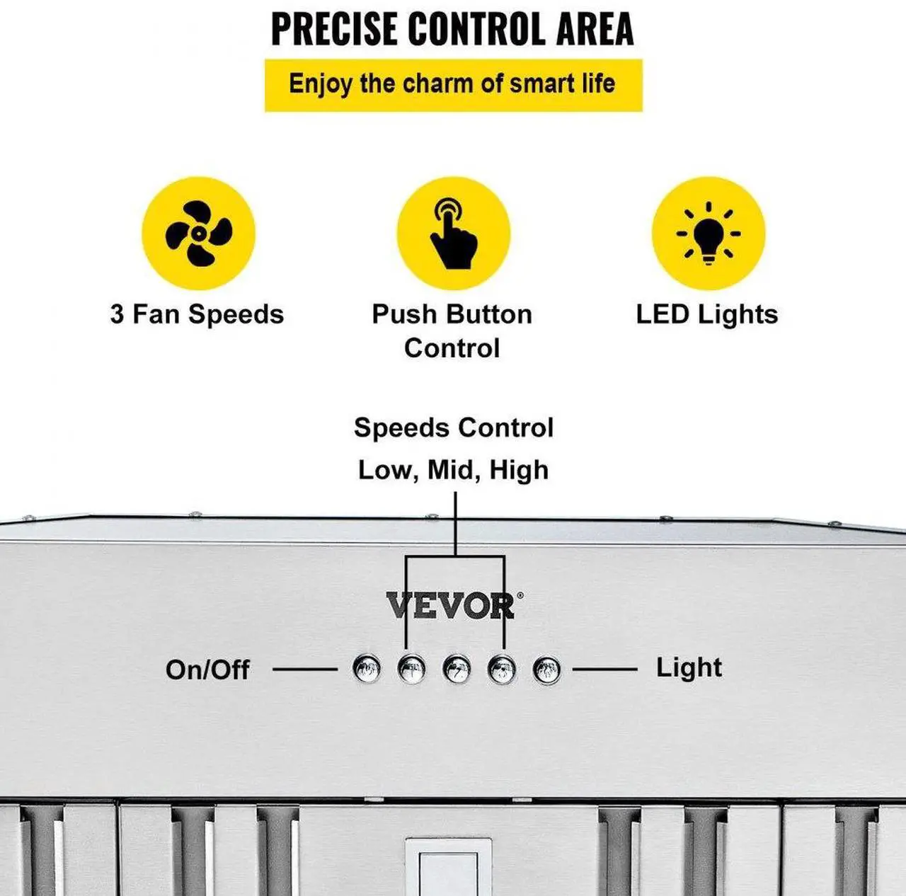 Alt view image 6 of 9 - VEVOR Insert Range Hood, 800CFM 3-Speed, 36 Inch Stainless Steel Built-in Kitchen Vent with Push Button Control LED Lights Baffle Filters, Ducted/Ductless Convertible, ETL Listed