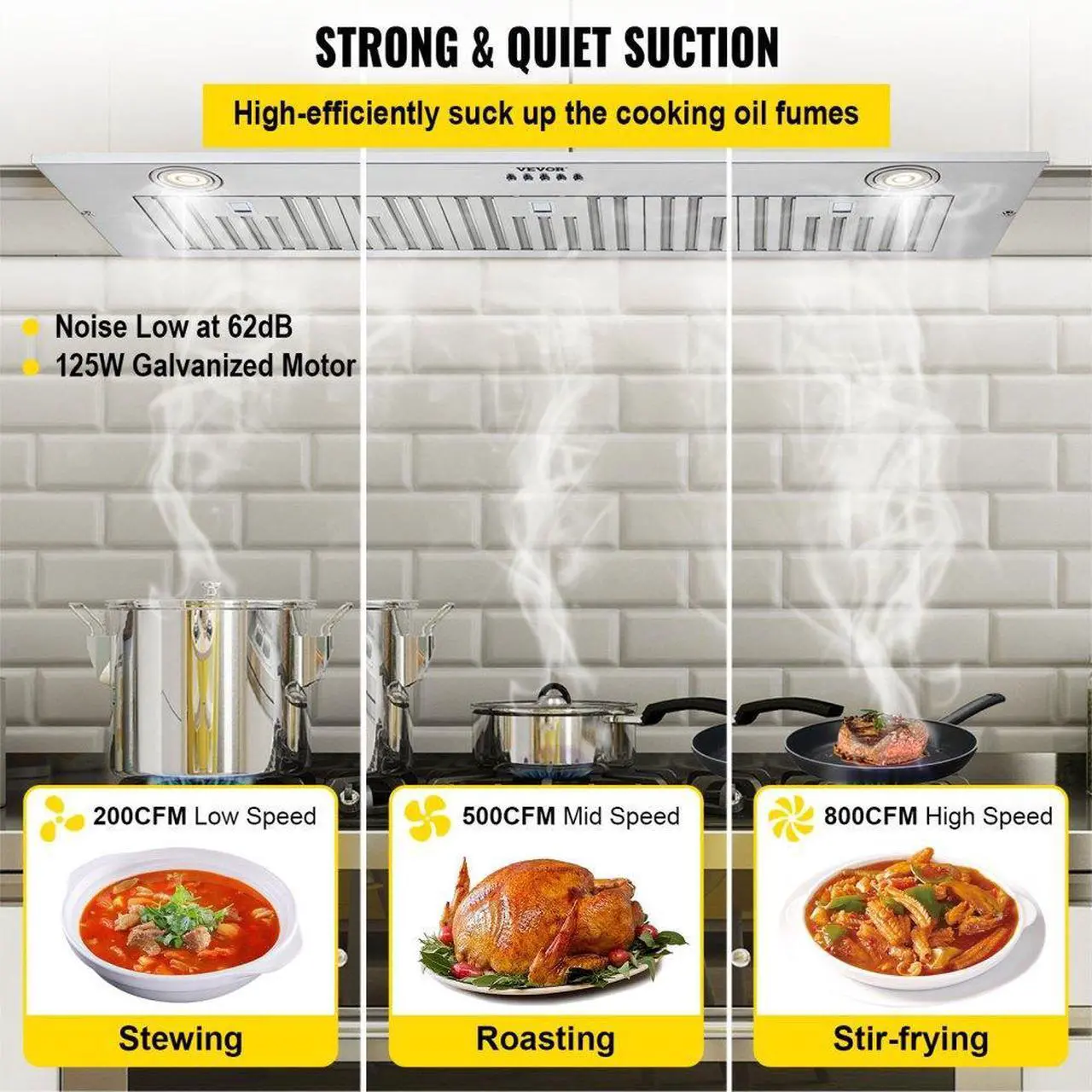 Alt view image 5 of 9 - VEVOR Insert Range Hood, 800CFM 3-Speed, 36 Inch Stainless Steel Built-in Kitchen Vent with Push Button Control LED Lights Baffle Filters, Ducted/Ductless Convertible, ETL Listed