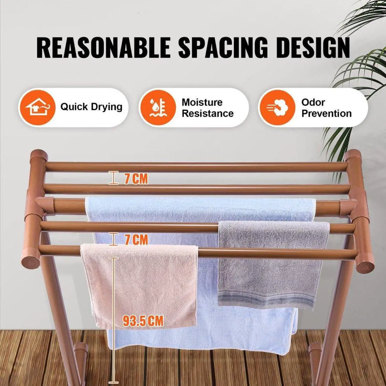 Alt view image 5 of 8 - VEVOR Pool Towel Rack, 5 Bar, Brown, Freestanding Outdoor PVC T-Shape Poolside Storage Organizer, Include 8 Towel Clips, Mesh Bag, Hook, Also Stores Floats and Paddles, for Beach, Swimming Pool, Home