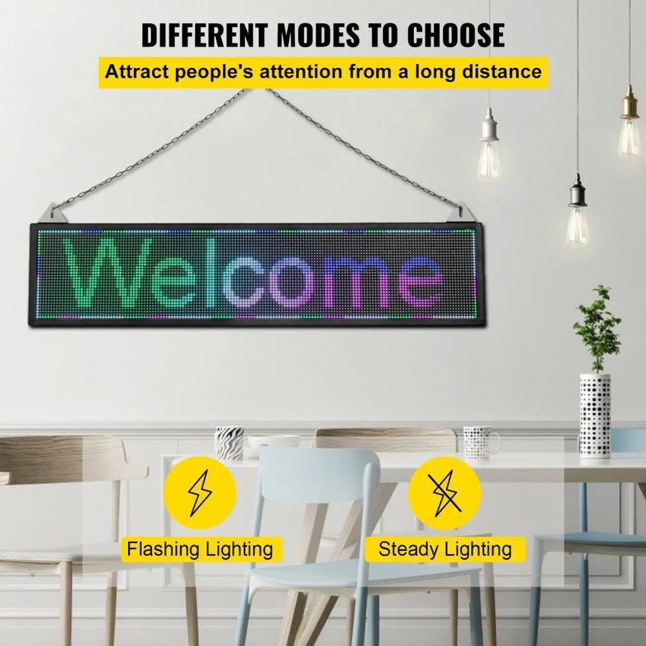 Alt view image 5 of 8 - VEVOR LED Scrolling Sign, 40" x 9" WiFi & USB Control, Full Color P6 Programmable Display, Indoor High Resolution Message Board, High Brightness Electronic Sign, Perfect Solution for Advertising