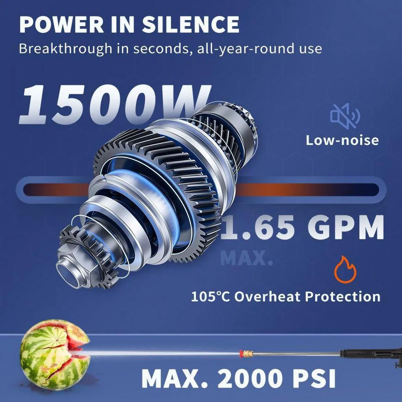 Alt view image 4 of 8 - VEVOR Electric Pressure Washer, 2000 PSI, Max 1.65 GPM Power Washer w/ 30 ft Hose & Reel, 5 Quick Connect Nozzles, Foam Cannon, Portable to Clean Patios, Cars, Fences, Driveways, ETL Listed