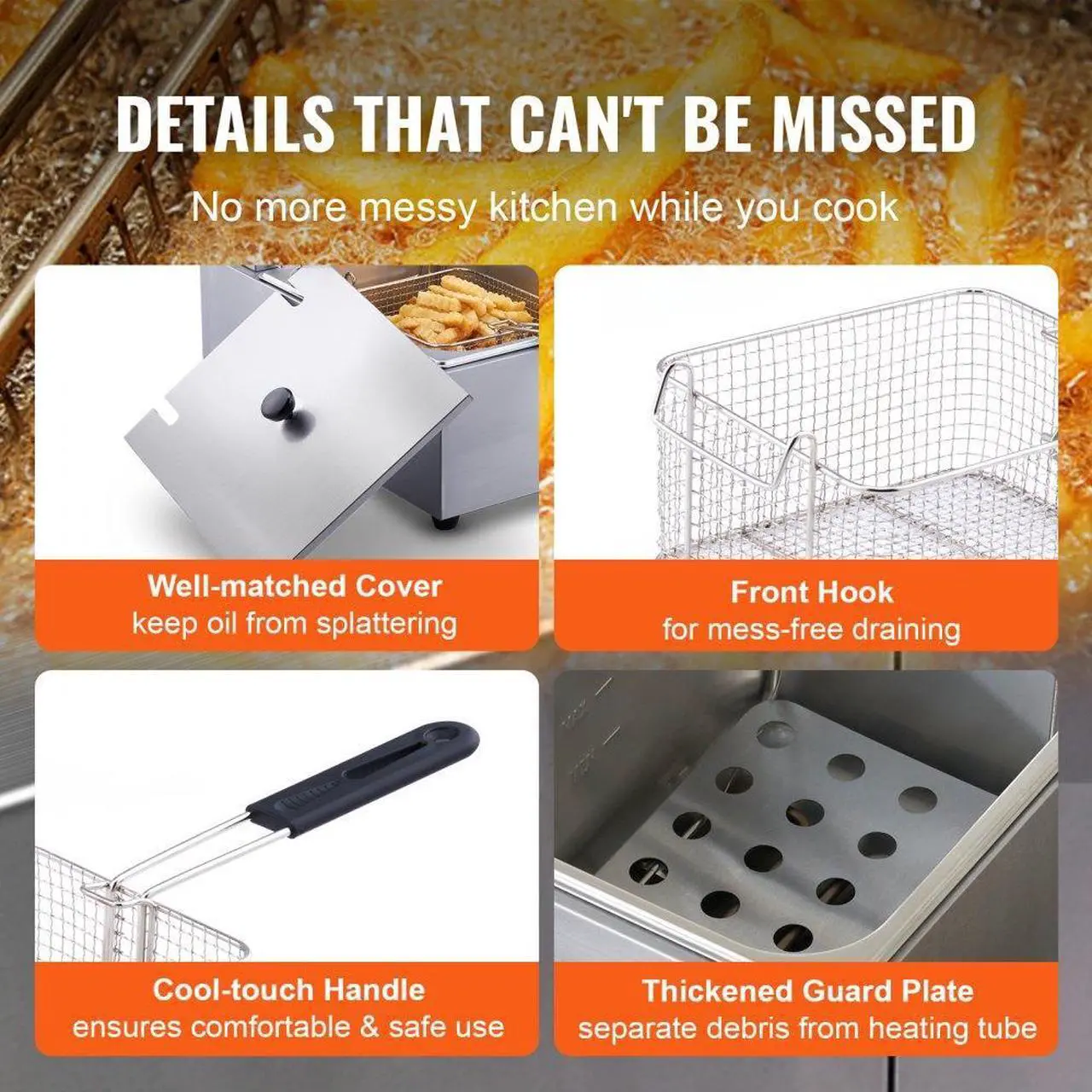 Alt view image 7 of 8 - VEVOR Commercial Electric Deep Fryer Countertop Deep Fryer Dual Detachable Tanks
