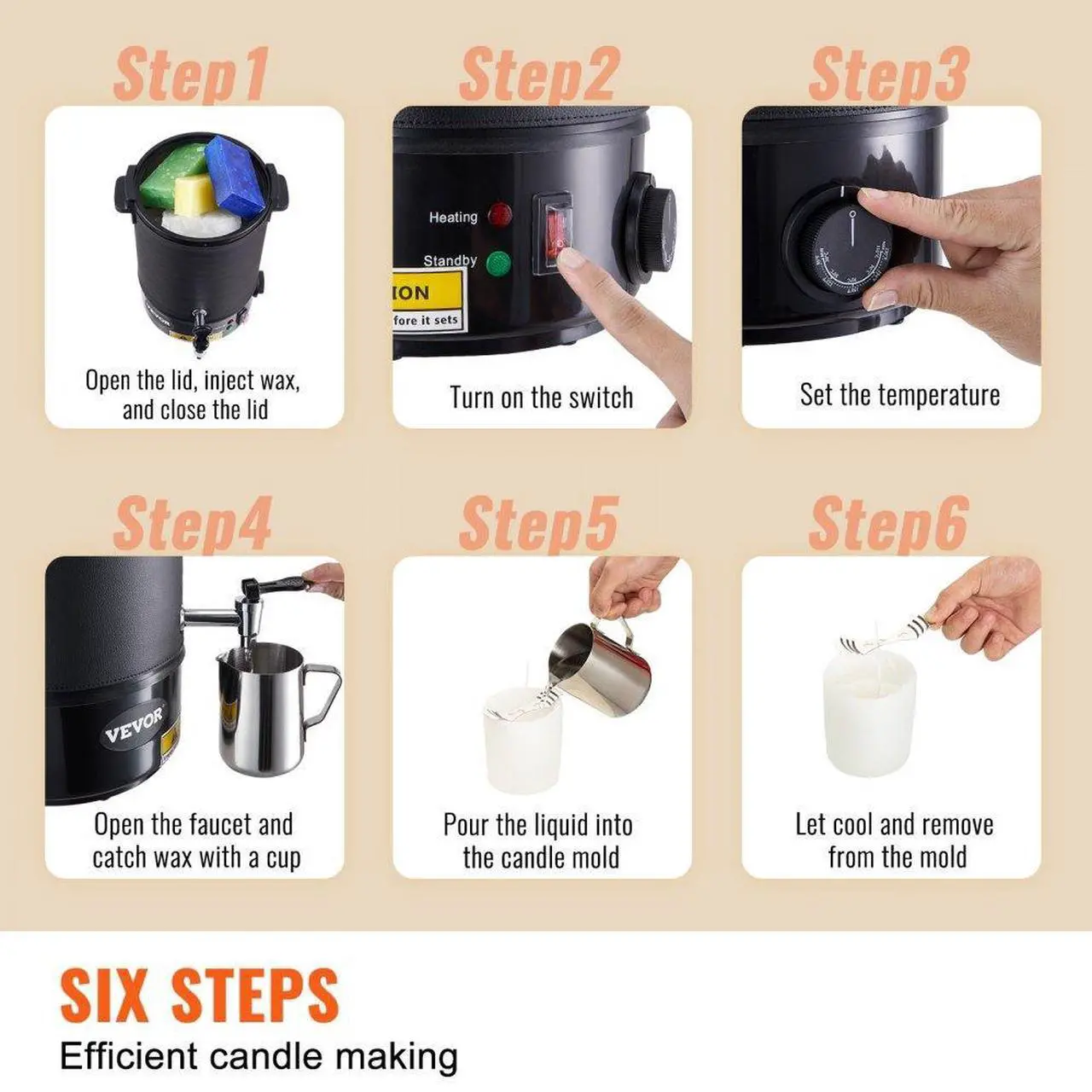 Alt view image 7 of 8 - VEVOR Wax Melter for Candle Making, 6.5 Liter Large Electric Wax Melting Pot Easy Pour Spout & 9-level Temperature Control, Easy Clean for Candle Soap Cream Beauty Bulk Production Business or Home