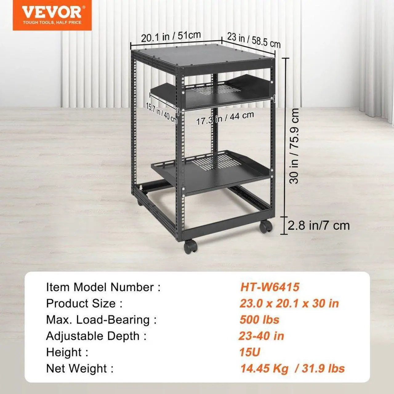 Alt view image 9 of 9 - Vevor 15U Open Frame Server Rack  23''-40'' Adjustable Depth  Free Standing Or Wall Mount Network Server Rack  4 Post Av Rack With Casters  Holds All Your Networking It Equipment Av Gear Router Modem