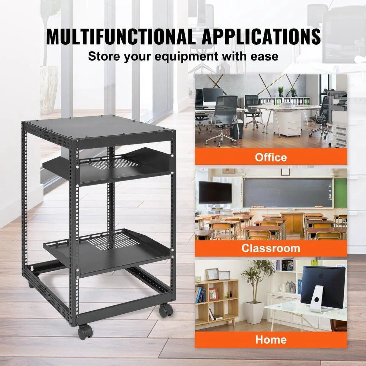 Alt view image 8 of 9 - Vevor 15U Open Frame Server Rack  23''-40'' Adjustable Depth  Free Standing Or Wall Mount Network Server Rack  4 Post Av Rack With Casters  Holds All Your Networking It Equipment Av Gear Router Modem