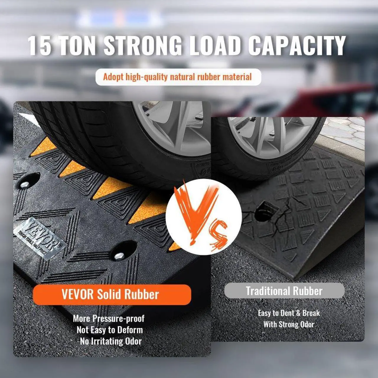 Alt view image 3 of 7 - VEVOR Rubber Curb Ramp 2 Pack, 4.3" Rise Height Heavy-Duty 33069 lbs/15 T Capacity Threshold Ramps, Driveway Ramps with Stable Grid Structure for Cars, Wheelchairs, Bikes, Motorcycles