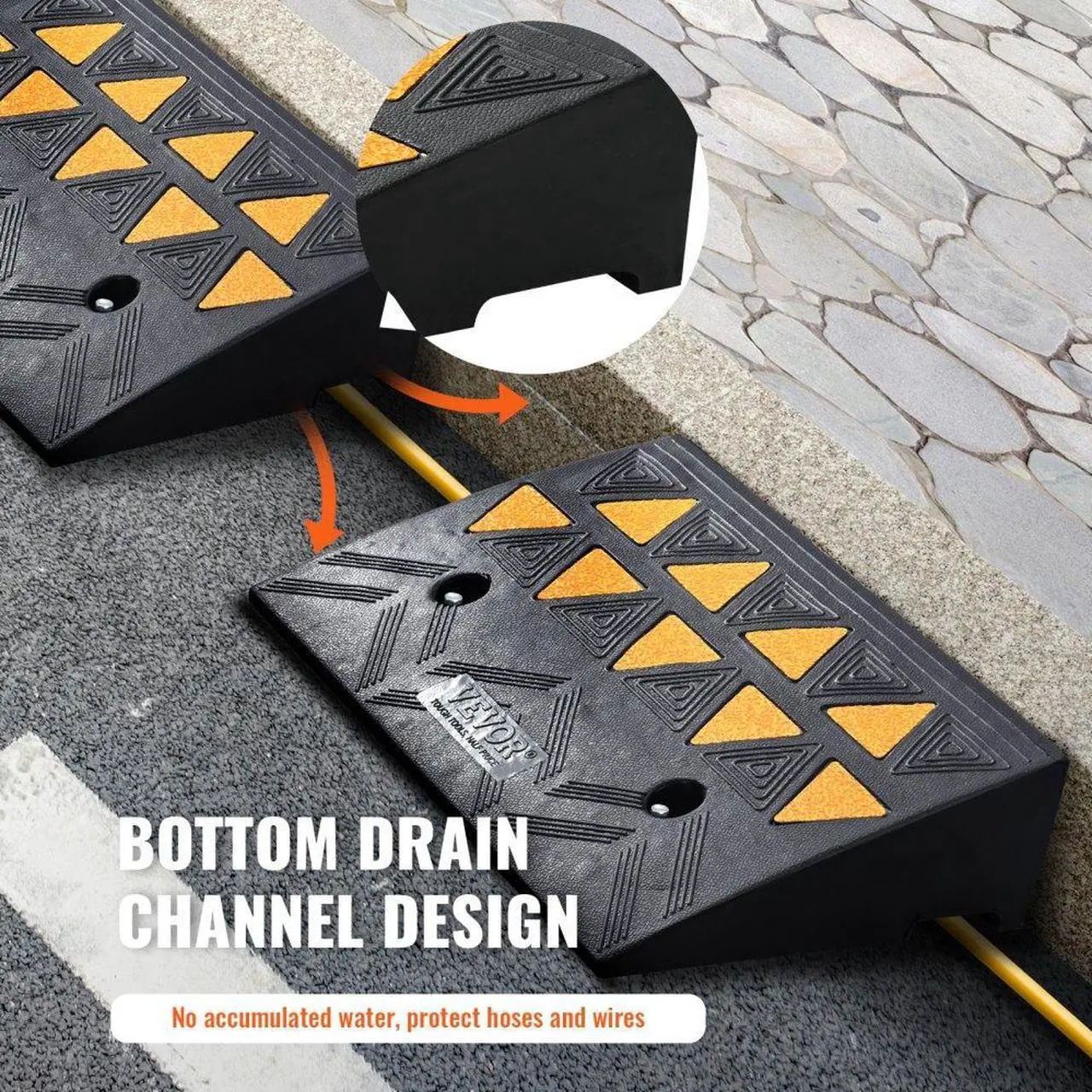 Alt view image 5 of 7 - VEVOR Rubber Curb Ramp 2 Pack, 4.3" Rise Height Heavy-Duty 33069 lbs/15 T Capacity Threshold Ramps, Driveway Ramps with Stable Grid Structure for Cars, Wheelchairs, Bikes, Motorcycles