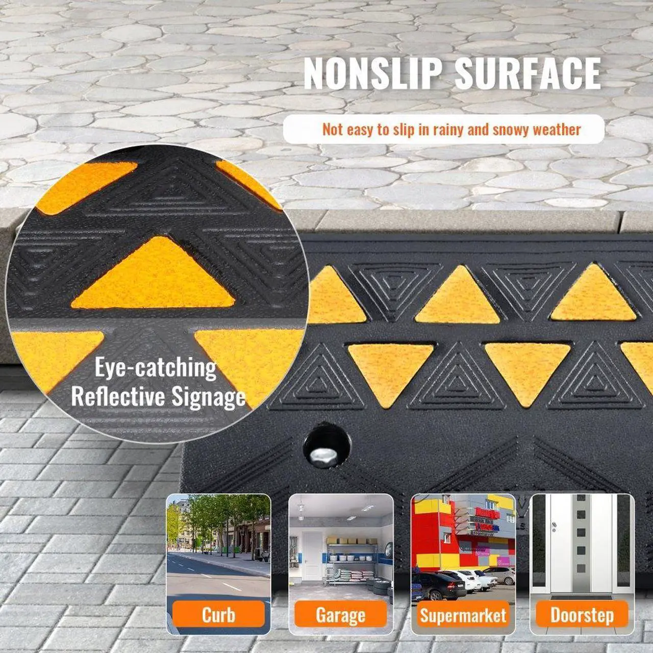 Alt view image 4 of 7 - VEVOR Rubber Curb Ramp 2 Pack, 4.3" Rise Height Heavy-Duty 33069 lbs/15 T Capacity Threshold Ramps, Driveway Ramps with Stable Grid Structure for Cars, Wheelchairs, Bikes, Motorcycles