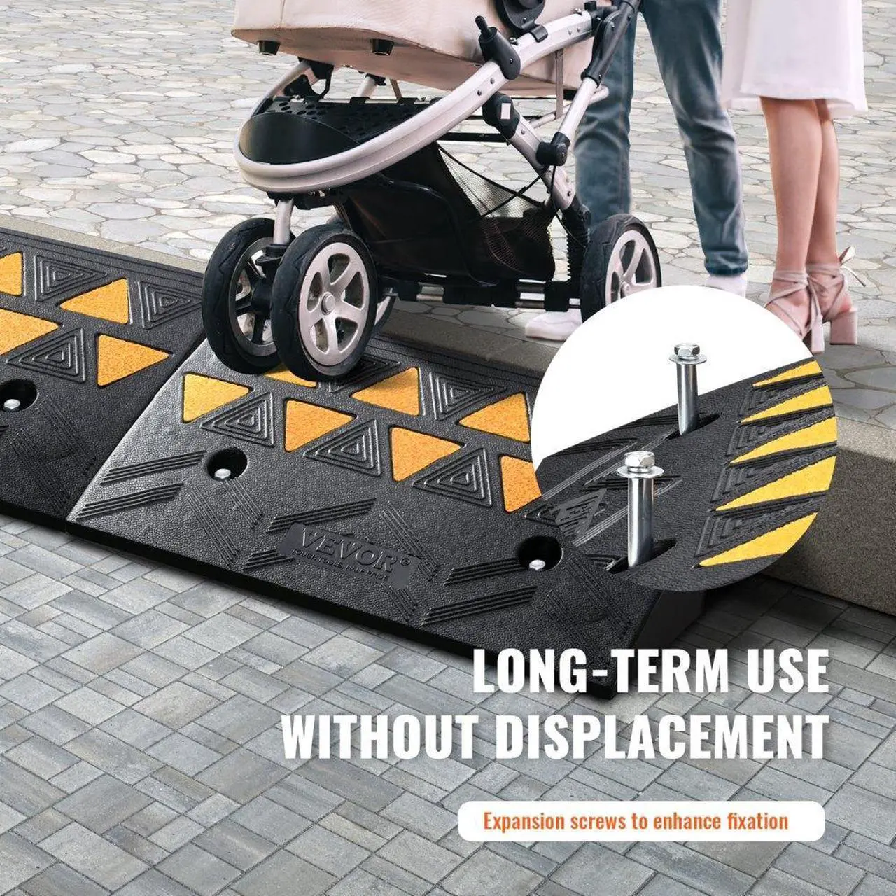 Alt view image 6 of 7 - VEVOR Rubber Curb Ramp 2 Pack, 4.3" Rise Height Heavy-Duty 33069 lbs/15 T Capacity Threshold Ramps, Driveway Ramps with Stable Grid Structure for Cars, Wheelchairs, Bikes, Motorcycles