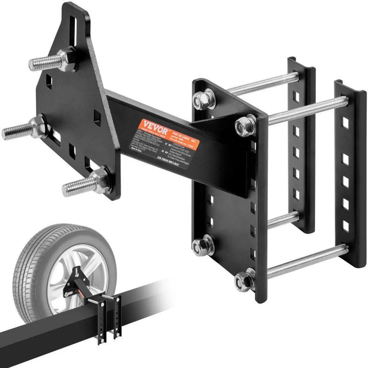 Main image of VEVOR Spare Tire Carrier, Trailer Spare Tire Mount, 160 lbs Capacity, Utility Trailer Accessories Fits Most 4 & 5 & 6 & 8 Lugs Wheels on 4", 4.25", 4.5", 4.75", 5", 5.5", 6", 6.5" Bolt Patterns