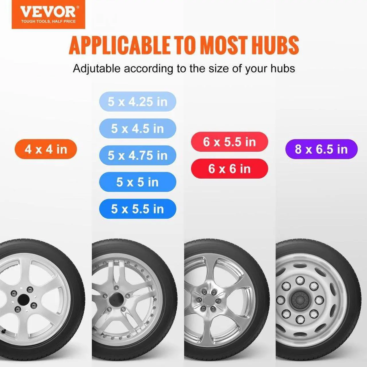 Alt view image 2 of 7 - VEVOR Spare Tire Carrier, Trailer Spare Tire Mount, 160 lbs Capacity, Utility Trailer Accessories Fits Most 4 & 5 & 6 & 8 Lugs Wheels on 4", 4.25", 4.5", 4.75", 5", 5.5", 6", 6.5" Bolt Patterns