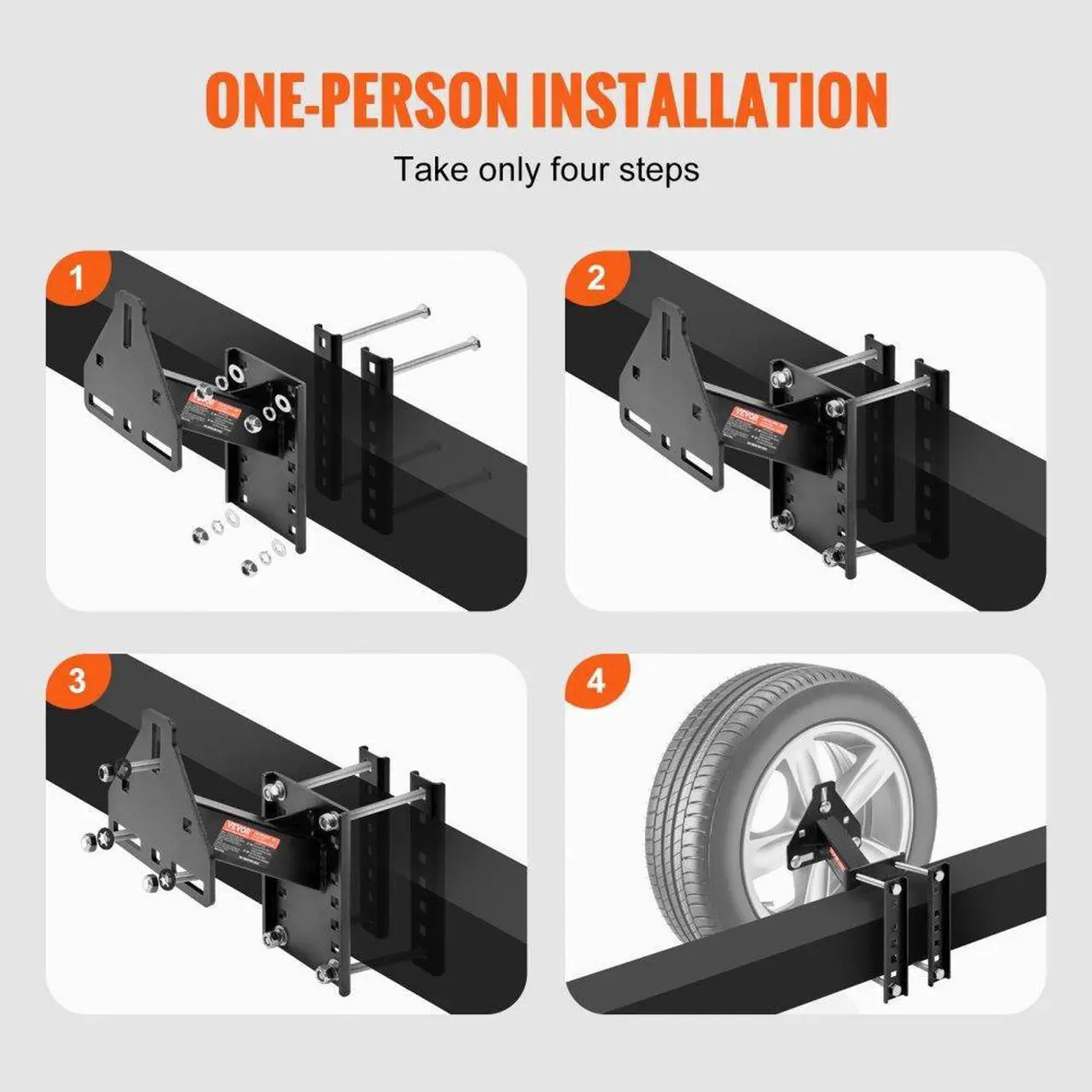 Alt view image 3 of 7 - VEVOR Spare Tire Carrier, Trailer Spare Tire Mount, 160 lbs Capacity, Utility Trailer Accessories Fits Most 4 & 5 & 6 & 8 Lugs Wheels on 4", 4.25", 4.5", 4.75", 5", 5.5", 6", 6.5" Bolt Patterns