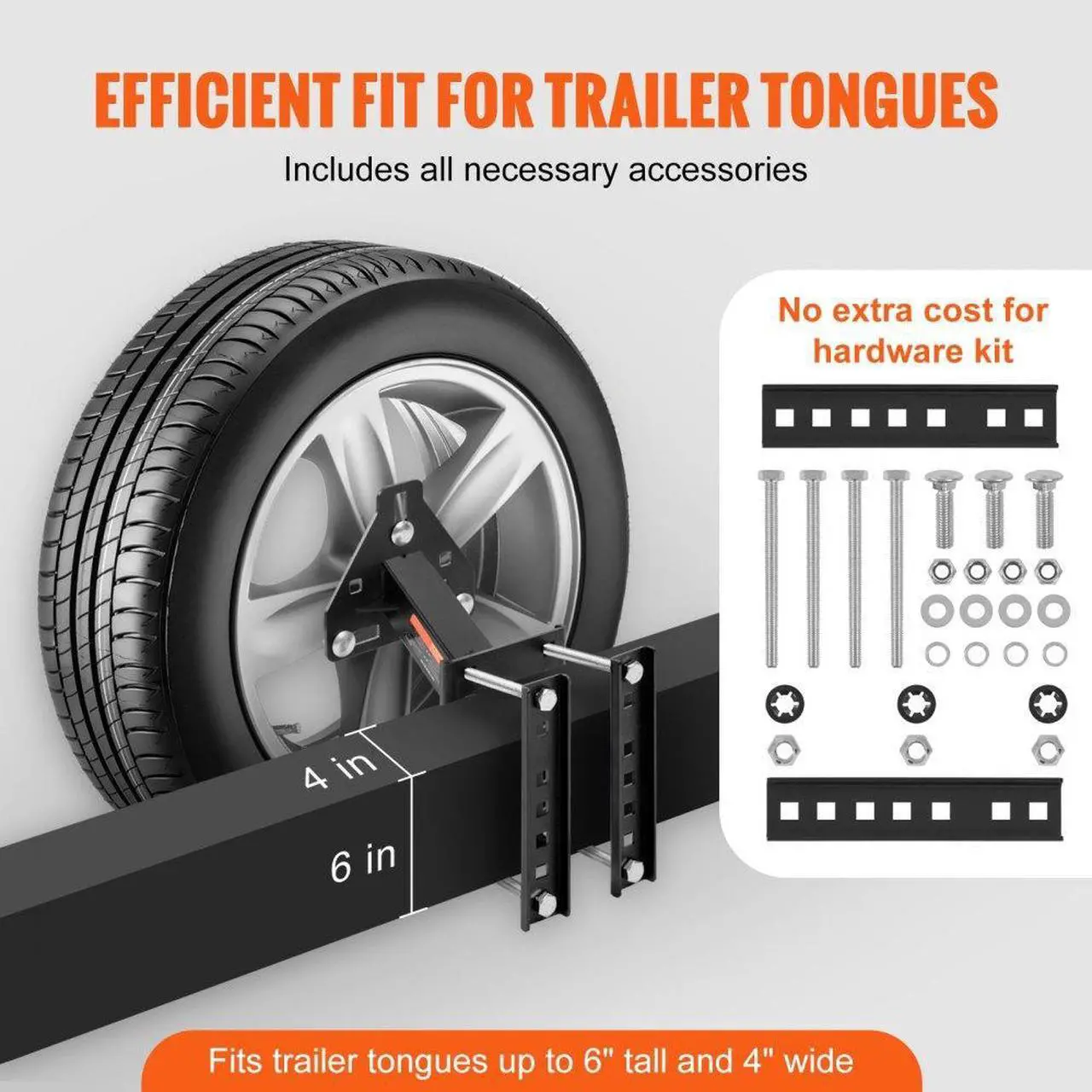 Alt view image 5 of 7 - VEVOR Spare Tire Carrier, Trailer Spare Tire Mount, 160 lbs Capacity, Utility Trailer Accessories Fits Most 4 & 5 & 6 & 8 Lugs Wheels on 4", 4.25", 4.5", 4.75", 5", 5.5", 6", 6.5" Bolt Patterns
