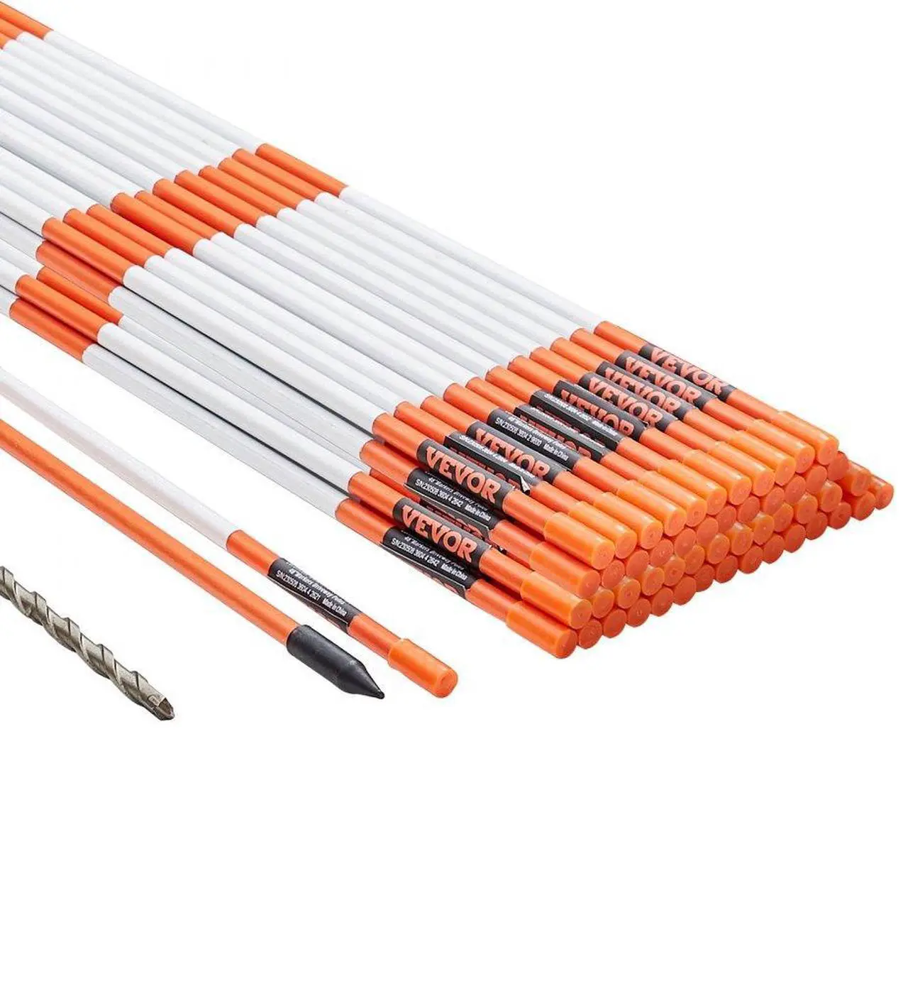 Main image of VEVOR Driveway Markers, 50 PCS 48 inch, 0.4 inch Diameter, Orange Fiberglass Poles Snow Stakes with Reflective Tape, 12" Steel Drill Bit & Protection Gloves for Parking Lots, Walkways Easy Visibility
