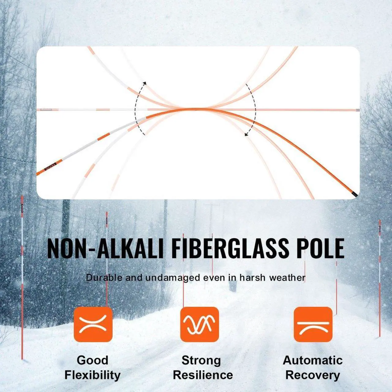 Alt view image 4 of 7 - VEVOR Driveway Markers, 50 PCS 48 inch, 0.4 inch Diameter, Orange Fiberglass Poles Snow Stakes with Reflective Tape, 12" Steel Drill Bit & Protection Gloves for Parking Lots, Walkways Easy Visibility