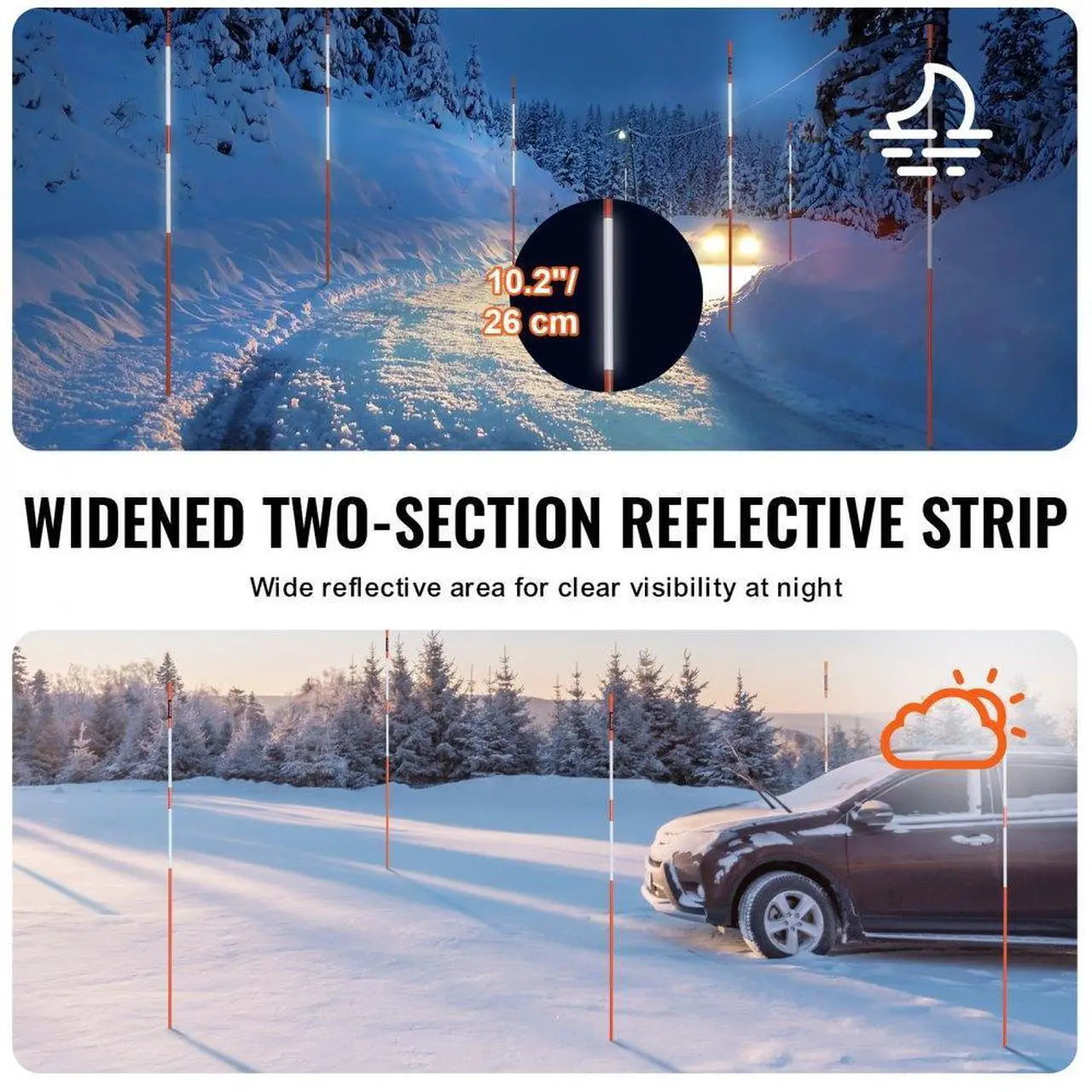 Alt view image 5 of 7 - VEVOR Driveway Markers, 50 PCS 48 inch, 0.4 inch Diameter, Orange Fiberglass Poles Snow Stakes with Reflective Tape, 12" Steel Drill Bit & Protection Gloves for Parking Lots, Walkways Easy Visibility
