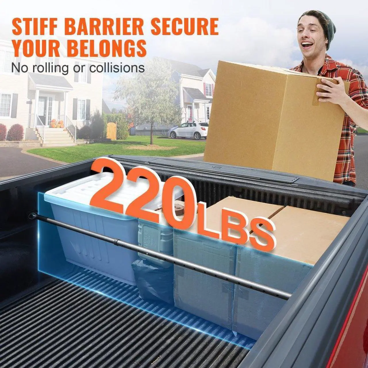 Alt view image 4 of 7 - VEVOR Cargo Bar, Truck Bed Bar Adjustable from 40" to 73", Heavy-duty Steel Cargo Stabilizer Bar with 220 lbs Capacity, Truck Load Bar Stop Sliding for Pickup Truck Bed, SUV, Minitruck