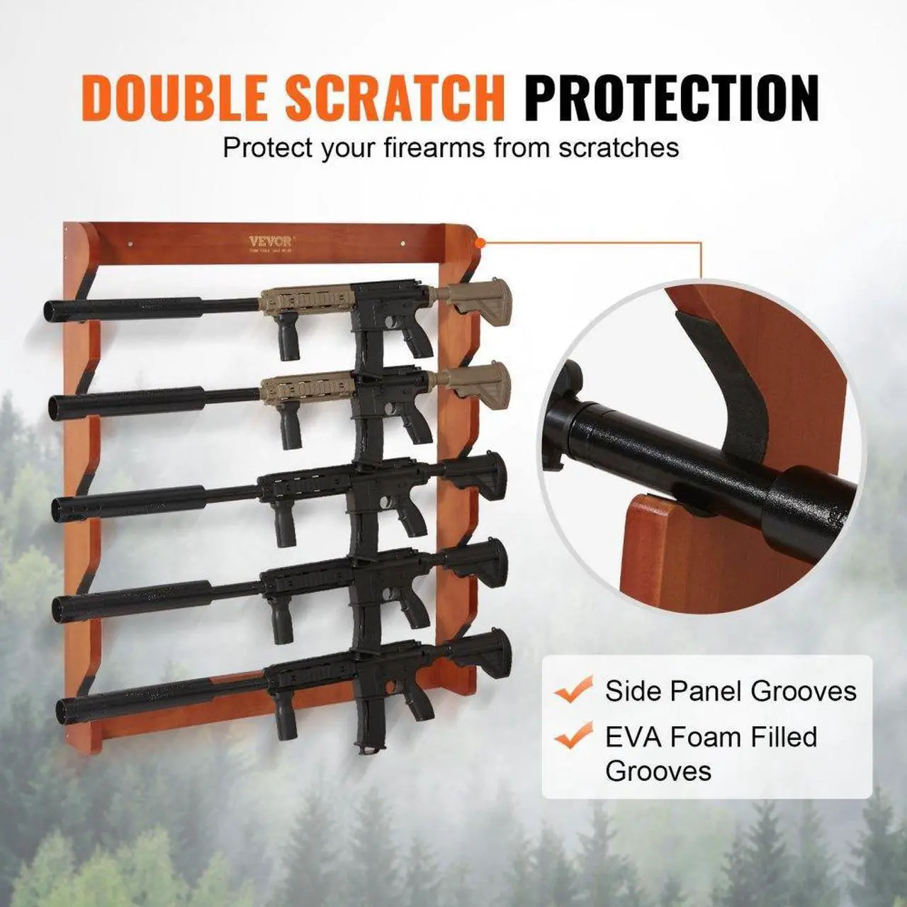 Alt view image 4 of 7 - VEVOR Gun Rack, Wood Gun Rack Wall Mount, Gun Display Rack holds 5 Rifles, Shotguns, 132 lb Heavy Duty Wall Storage Display Rifle Rack with Soft Padding