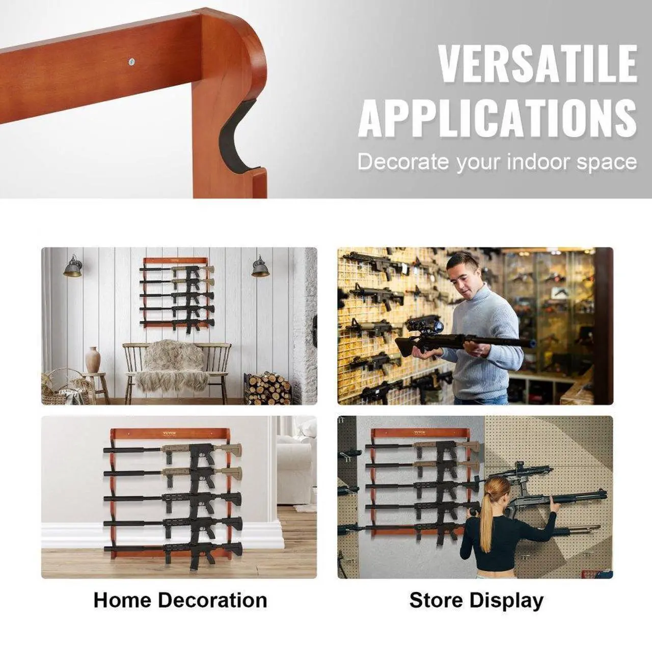 Alt view image 6 of 7 - VEVOR Gun Rack, Wood Gun Rack Wall Mount, Gun Display Rack holds 5 Rifles, Shotguns, 132 lb Heavy Duty Wall Storage Display Rifle Rack with Soft Padding