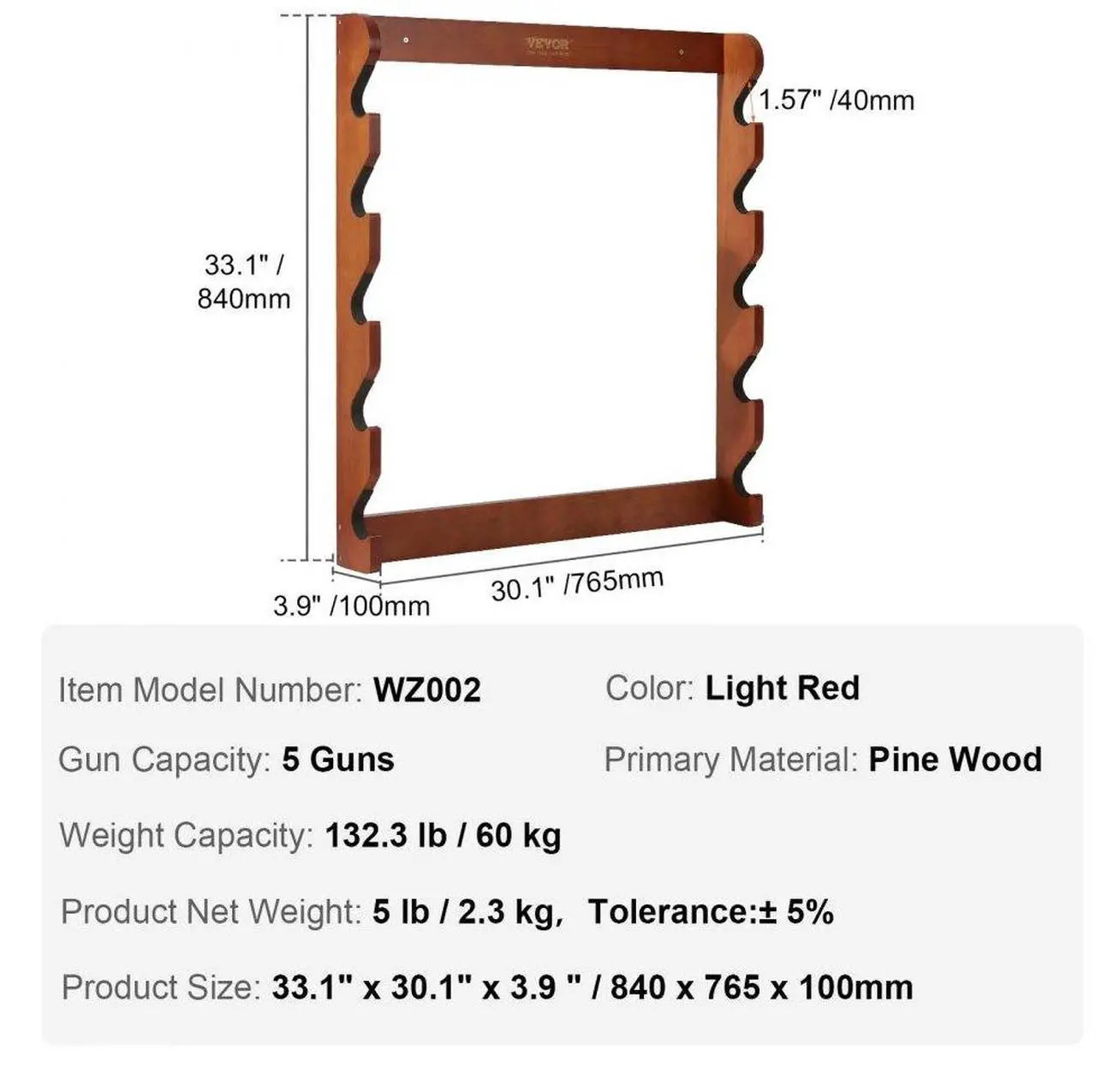 Alt view image 7 of 7 - VEVOR Gun Rack, Wood Gun Rack Wall Mount, Gun Display Rack holds 5 Rifles, Shotguns, 132 lb Heavy Duty Wall Storage Display Rifle Rack with Soft Padding