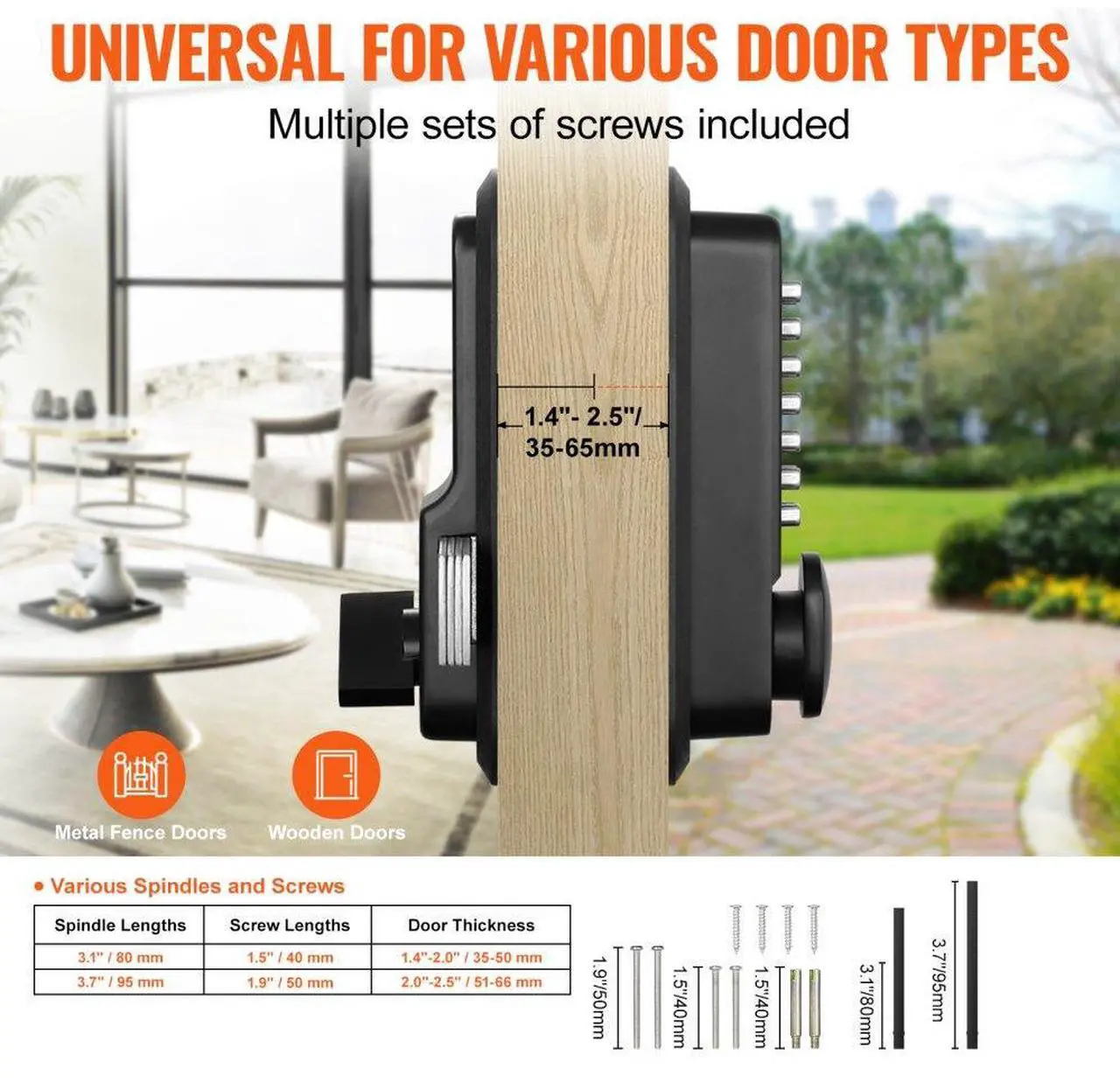 Alt view image 3 of 7 - VEVOR Mechanical Keyless Entry Door Lock, 14 Digit Keypad, Outdoor Gate Door Locks Set with Surface-mounted Latch, Water-proof Zinc Alloy, Keypad and Knob, Easy to Install, for Garden, Garage, Yard